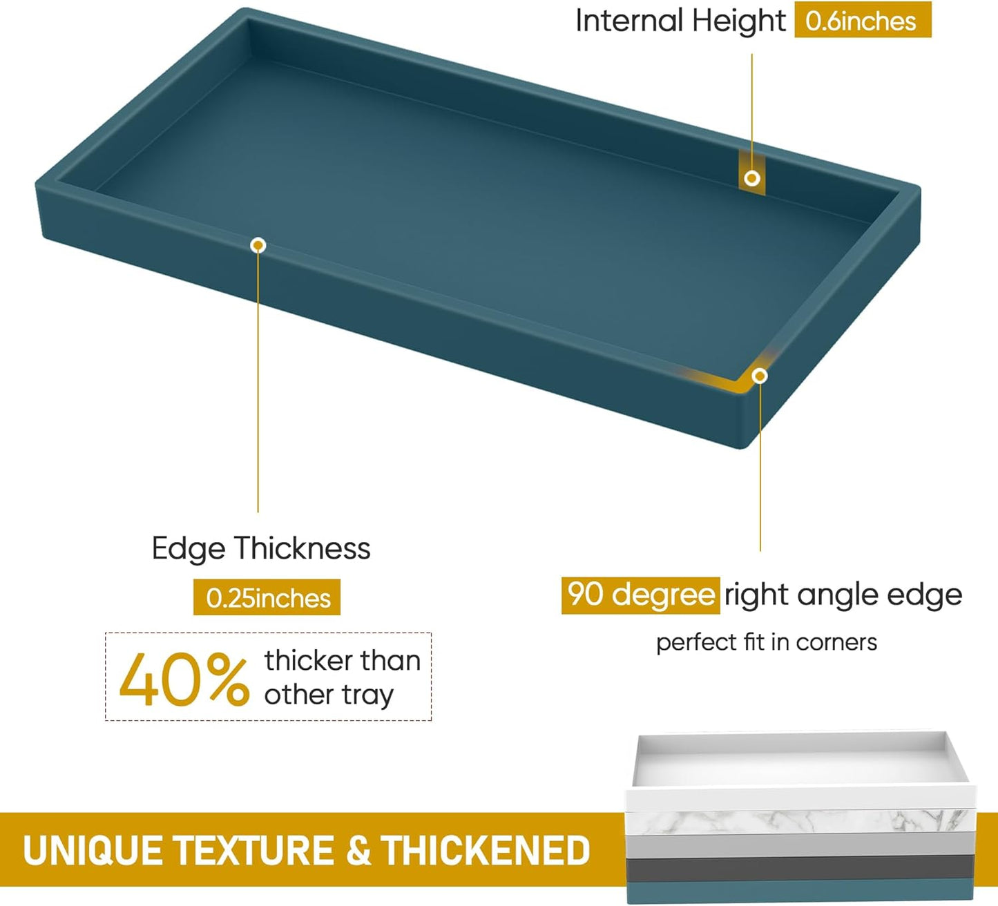 Silicone Vanity Tray - Thickened, Shatterproof Rectangle for Bathroom Counter - Large 10.6 * 5.1 in