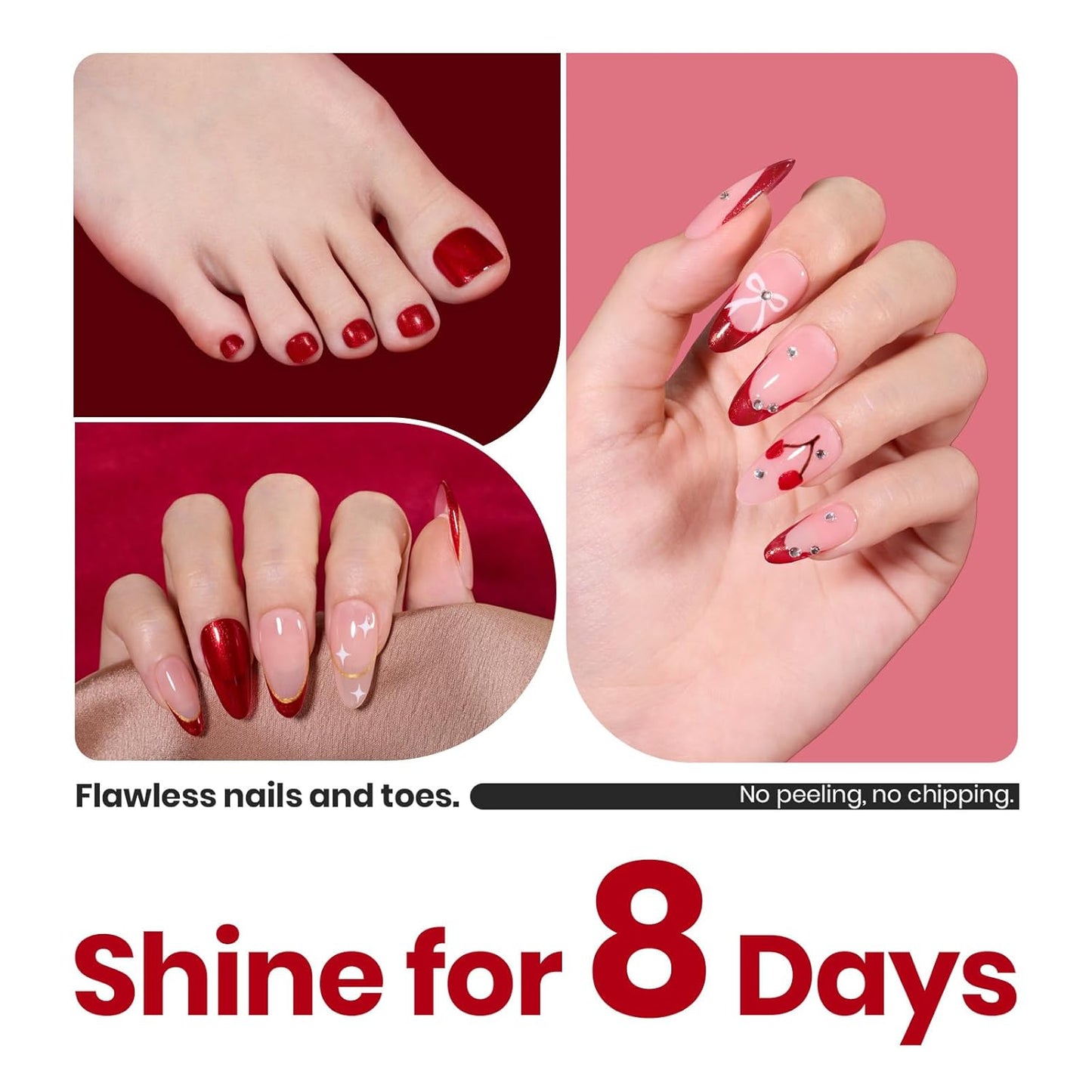 Beetles Red Glitter Nail Polish - 15ml Ruby Radiance Red, Air-Dry Shimmer for Christmas DIY Manicure