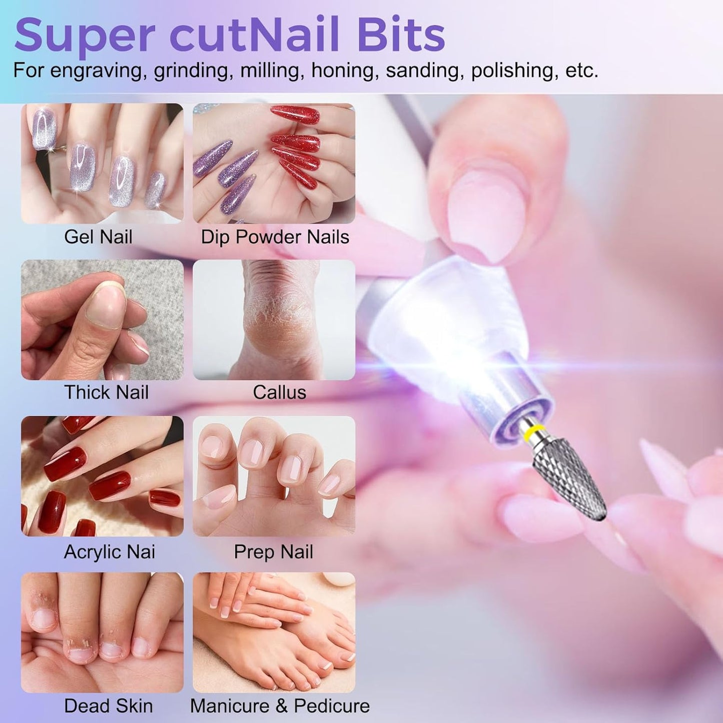 Fantexy 3/32" Carbide Nail Drill Bit - Remove Acrylic Hard Gels Quickly and Safely,Professional Cone Tungsten Drill Bits Set Nail File Acrylic for Manicure,Pedicure,Cuticle Cleaner (Extra Fine - XF)