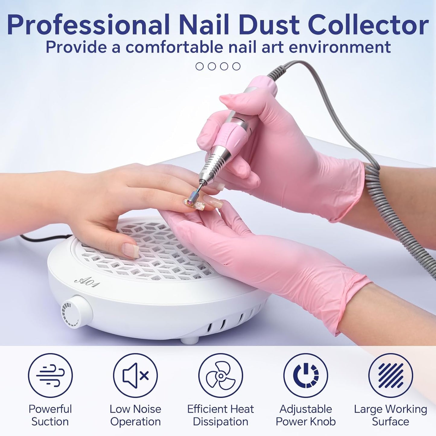 Nail Dust Collector Compact Vacuum Fan Duster with Reusable Filter Low Noise Powerful Vacuum Cleaner for Acrylic Gel Polished Nails, Nail Salon and Home (White)