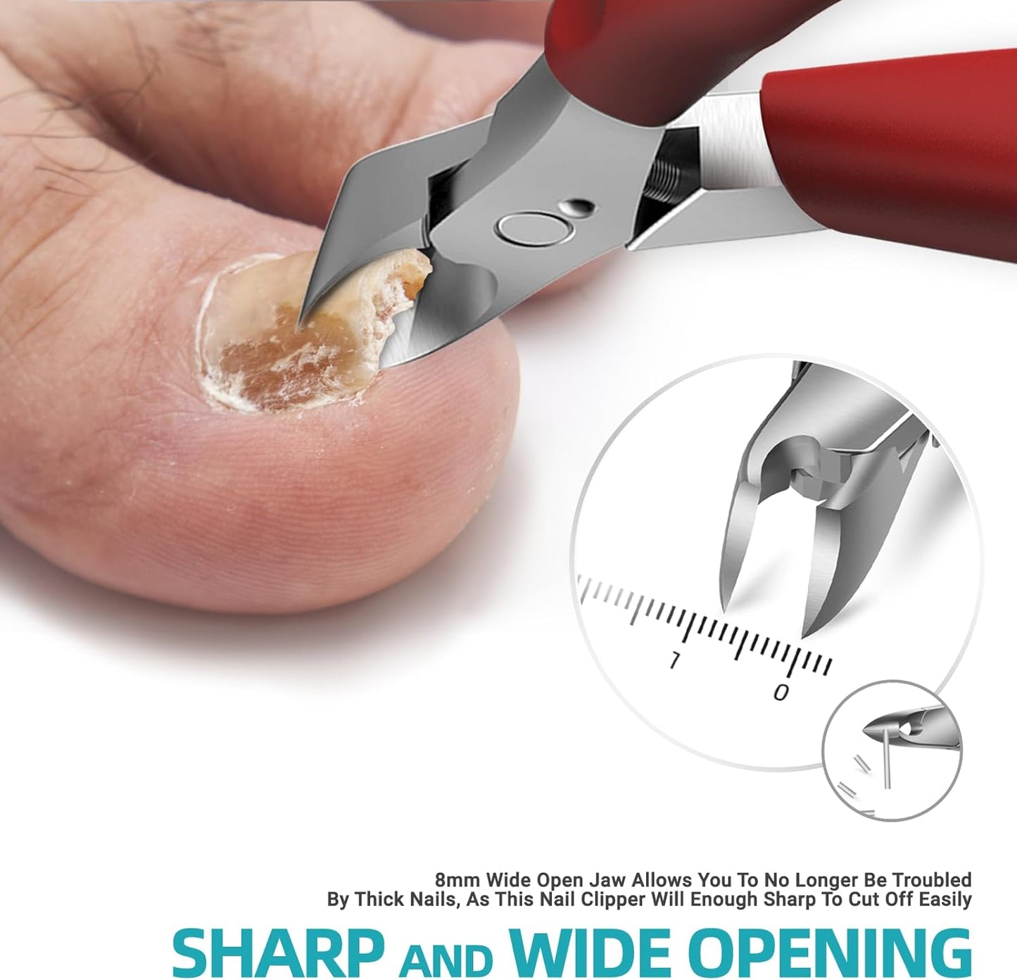 Toenail Clippers for Thick Nails for Seniors - Heavy Duty Toe Nail Clippers Kit with Long Handle for Men & Elderly with Inflexible Joints, Professional Nail Clippers Kit for Thickened Toenails (Red)