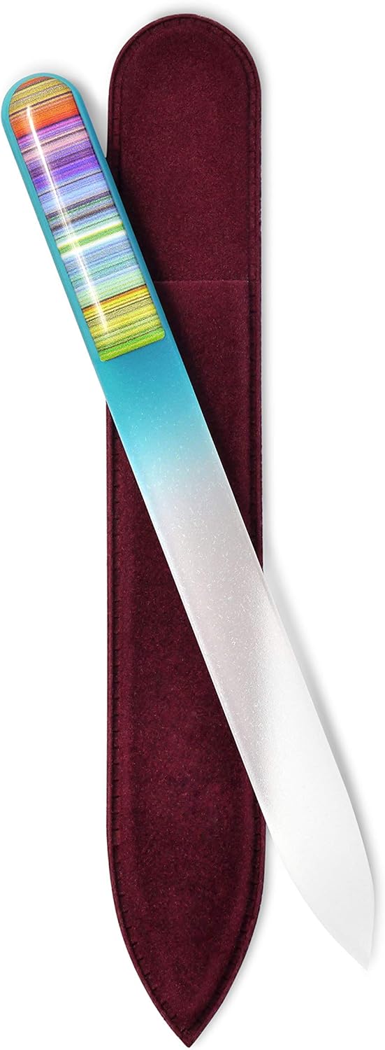 GLADZY 3D Czech Glass Nail File with Case – Crystal Nail File for Natural Nails, Double Sided Dual Grit Coarse & Smooth Etched Surface, Comfort 3D Grip Handle, Professional Manicure Tool, Made in EU