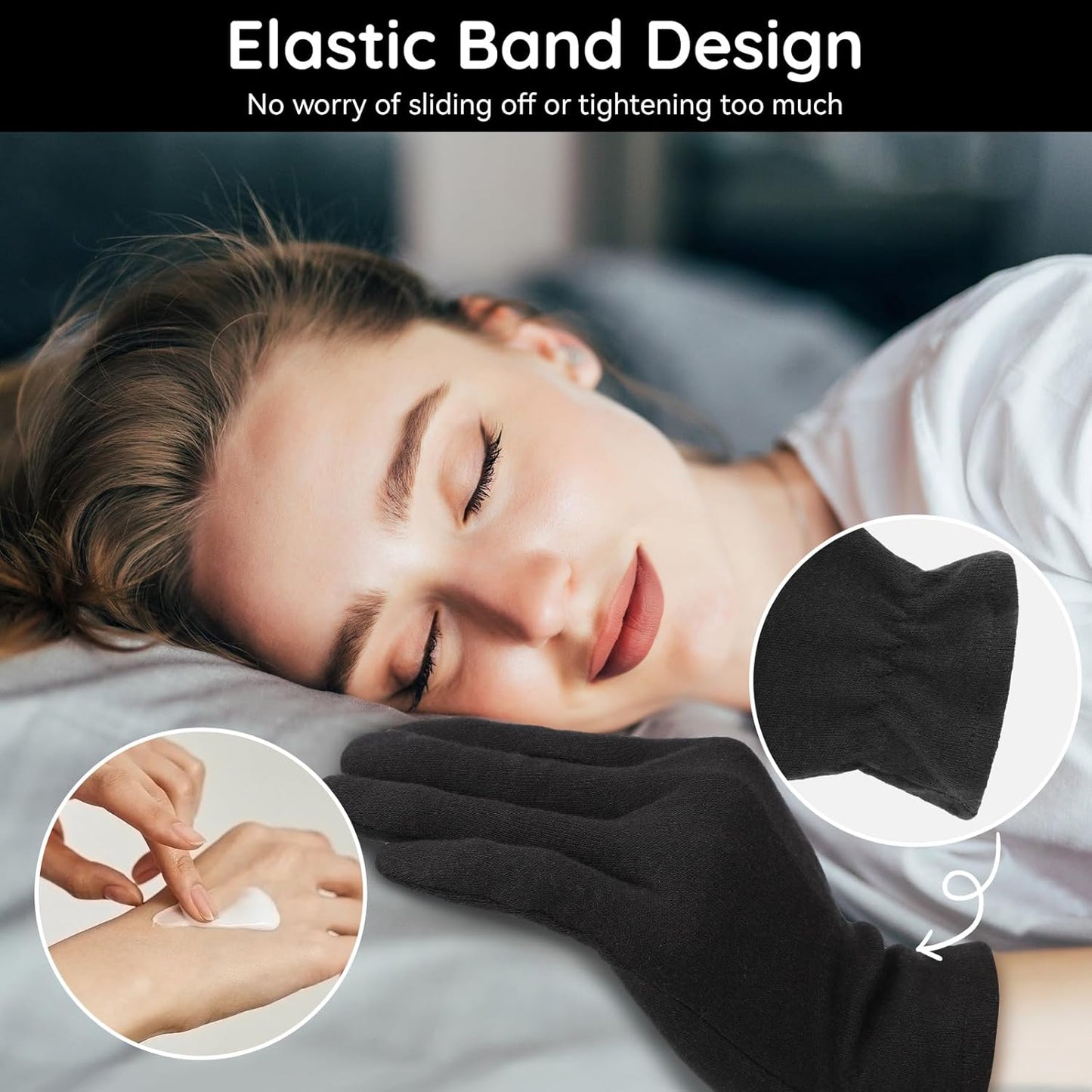 Segbeauty 24 Counts Elastic Lotion Cotton Gloves Black for Dry Hands Overnight, 12 Pairs Hand Moisturizing Gloves Overnight with Elastic Band, Hand Care Reusable Moisture Cotton Glove for Men & Women