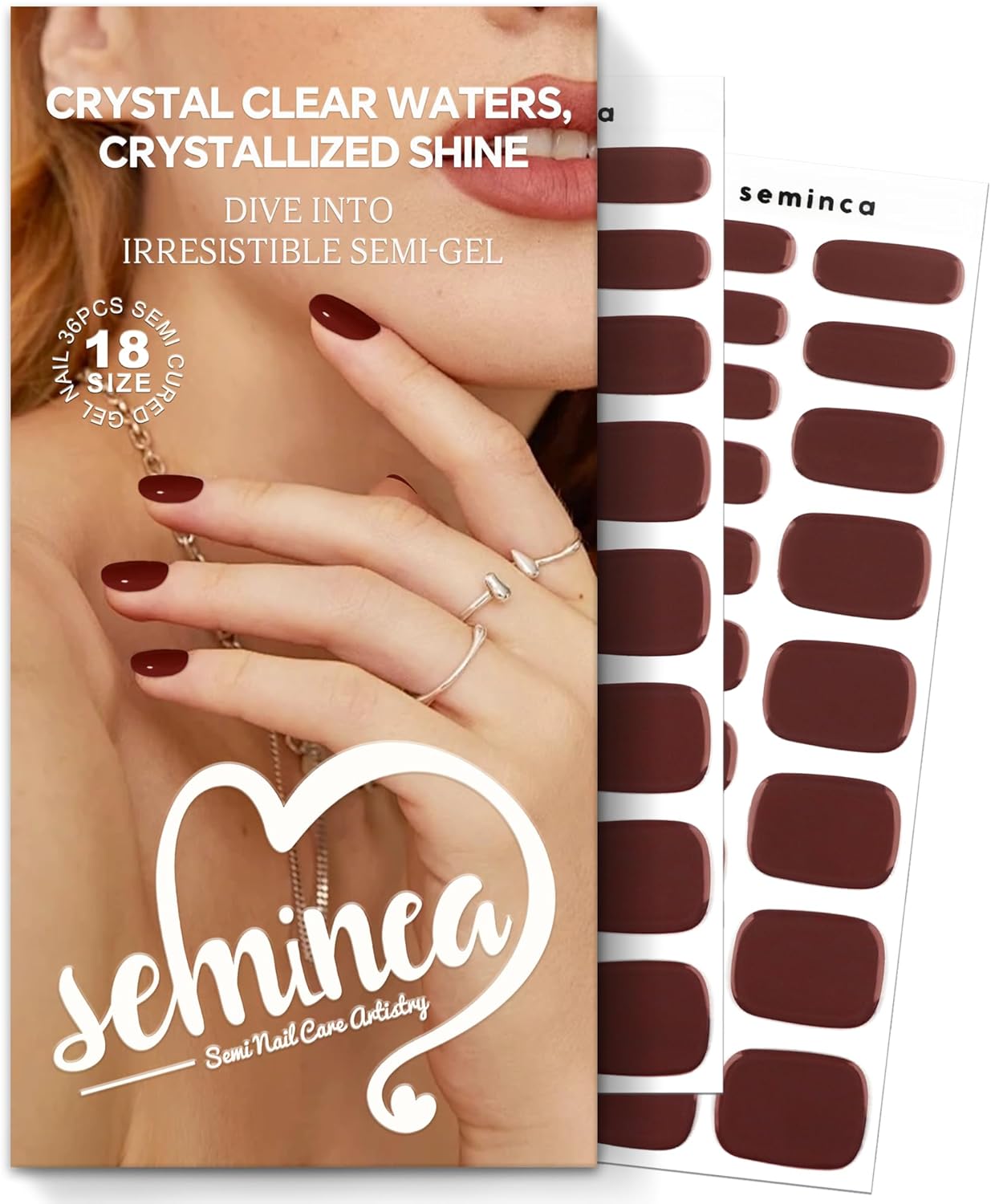 Semi Cured Gel Nail Strips-Sweat Resistant Adhesive,Sports & Shower Safe,Glossy Press Ons,18 Size Designs Works with Any UV/LED Lamps(Chilly)