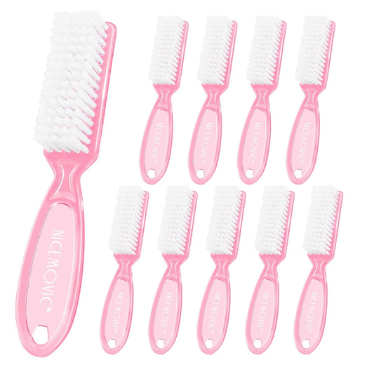 NICEMOVIC 10 Pcs Nail Brush for Cleaning Fingernails, Handle Grip Nail Scrubber Brush, Hand Fingernail Cleaner Brush Manicure Tools Scrub Cleaning Brushes, Use for Toe and Nail Cleaning (Clear-Pink)