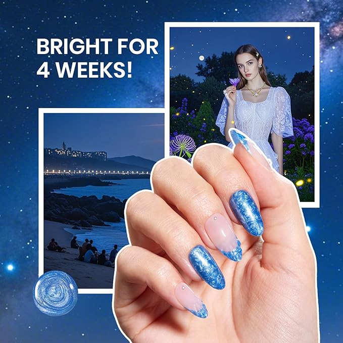 Beetles Pearl Gel Nail Polish - 15ml Blue Nail Polish Drawing Swirl Shell Thread Effect Dark Blue Gel Polish Soak Off UV & LED Cured Long-Lasting Manicure Gift for women