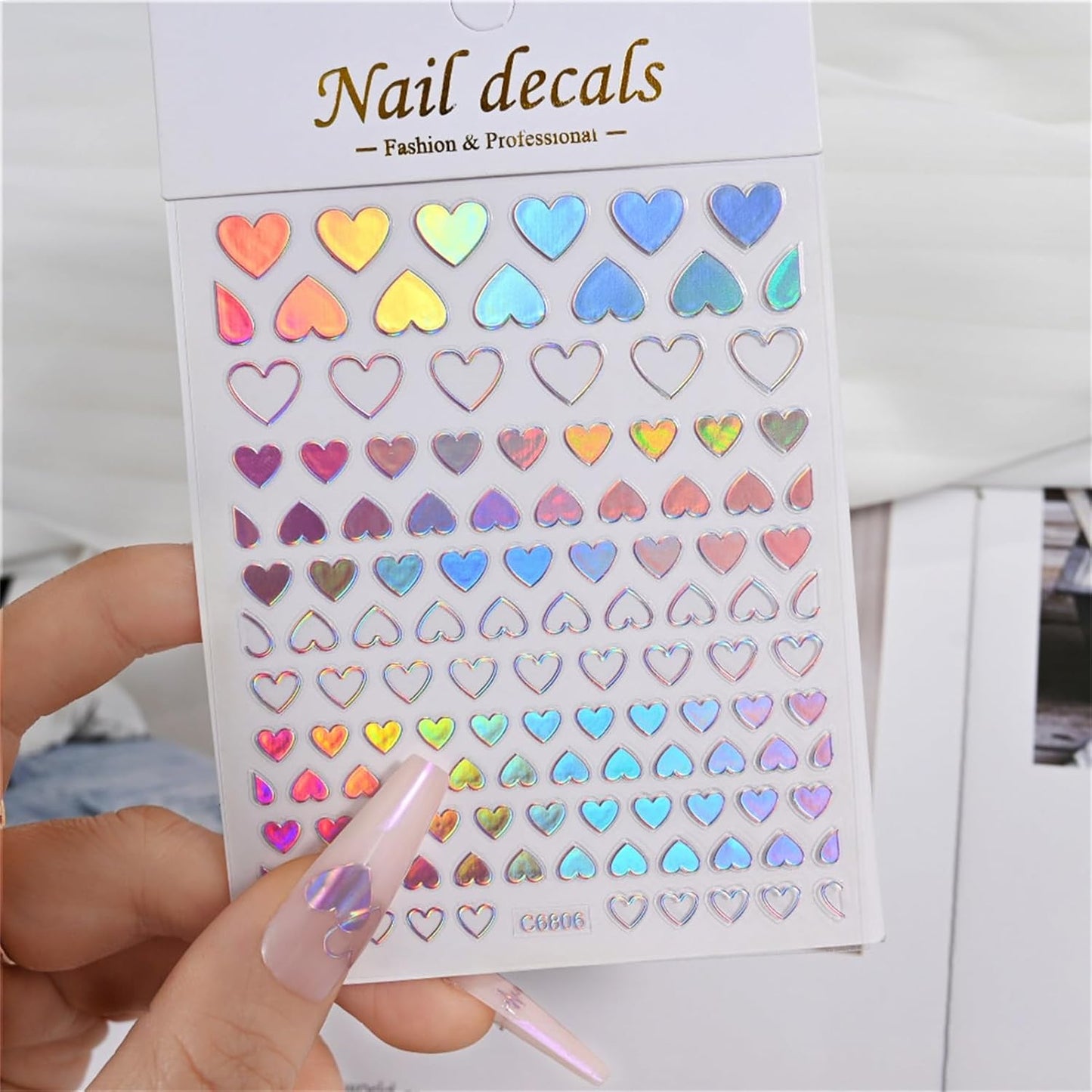 Valentine's Day Nail Art Stickers - Red White Heart Nail Decals, Self-Adhesive Sexy Kiss Heart for DIY 3D Nail Supplies Decoration (6 Sheets)