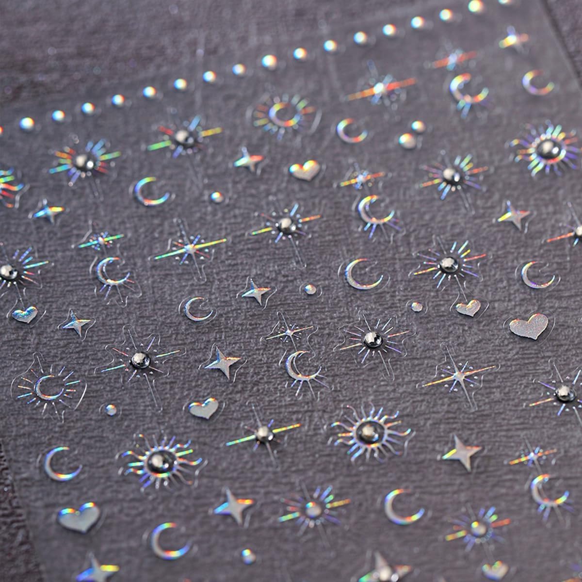 5D Embossed Star Moon Nail Art Stickers Decals Self Adhesive Nail Decals Aurora Star Moon Nail Stickers with Rhinestone Designs Manicure Sliders for Women DIY Nail Art Decorations