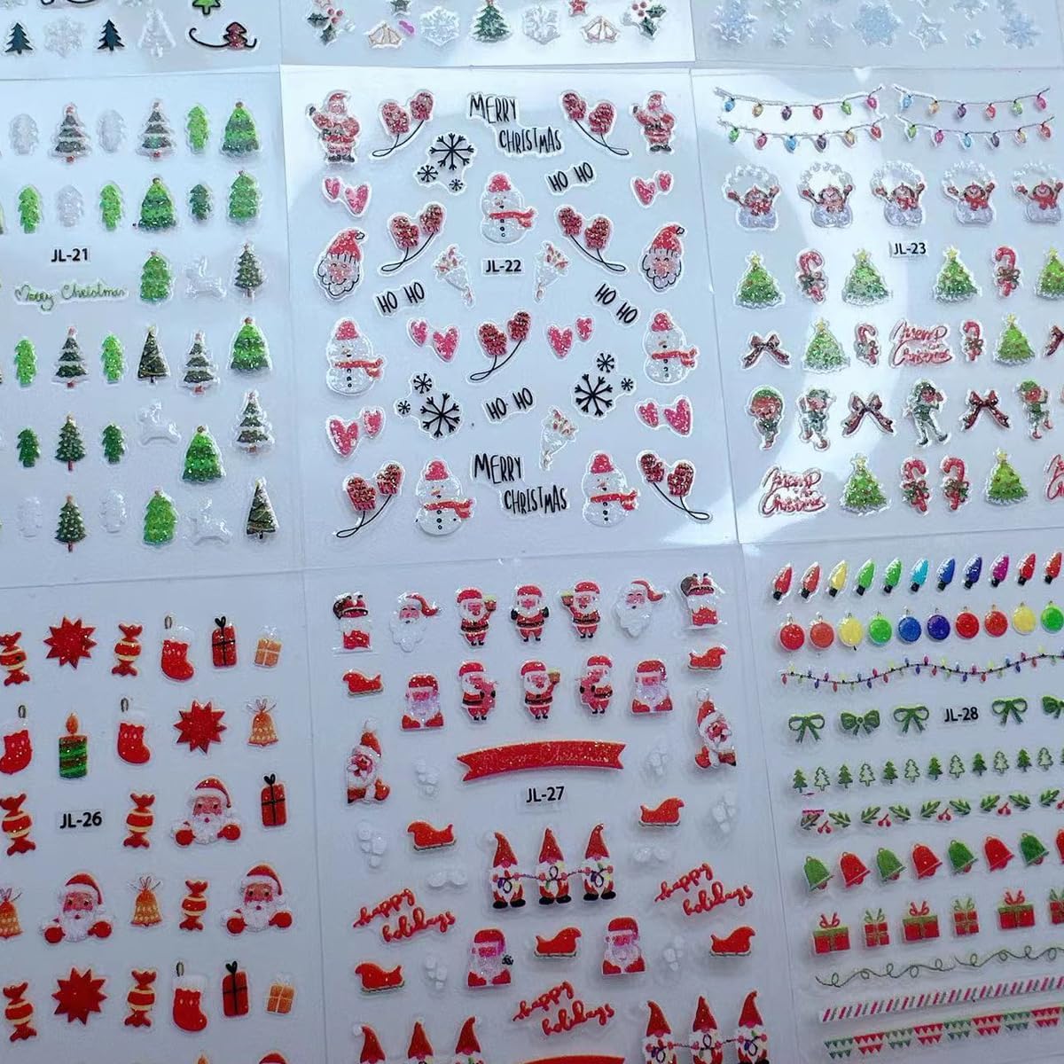 Glitter Christmas Nail Art Stickers for Set 3D Self- Adhesive Nail Supplies Snowflake Elk Santa Claus Cute Penguin Deer Snowman Nail Decals with Design Sparkly Xmas Winter Nail Decoration for Women