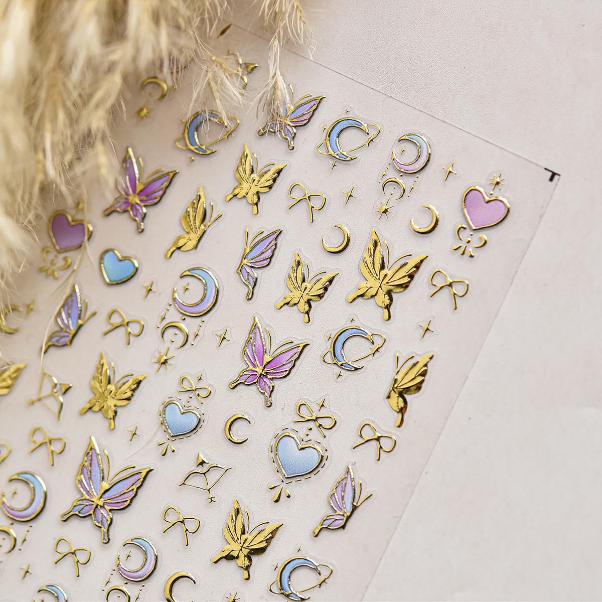 Butterfly Nail Art Stickers Decals 3D Gold Bronzing Nail Stickers Laser Star Moon Luxury Nail Design Self-Adhesive Nail Decals Manicure Sliders for Women Girls DIY Nail Art Decorations Supplies