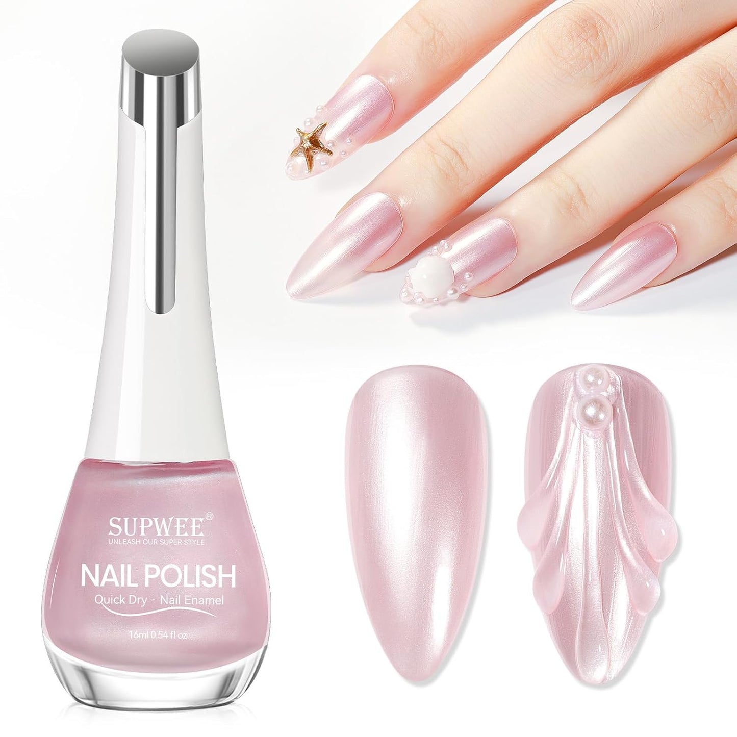 Pink Pearl Nail Polish, Quick Dry Fast Shimmer Mermaid Air Dry Fast Nail Lacquer DIY Manicure for Women Girls