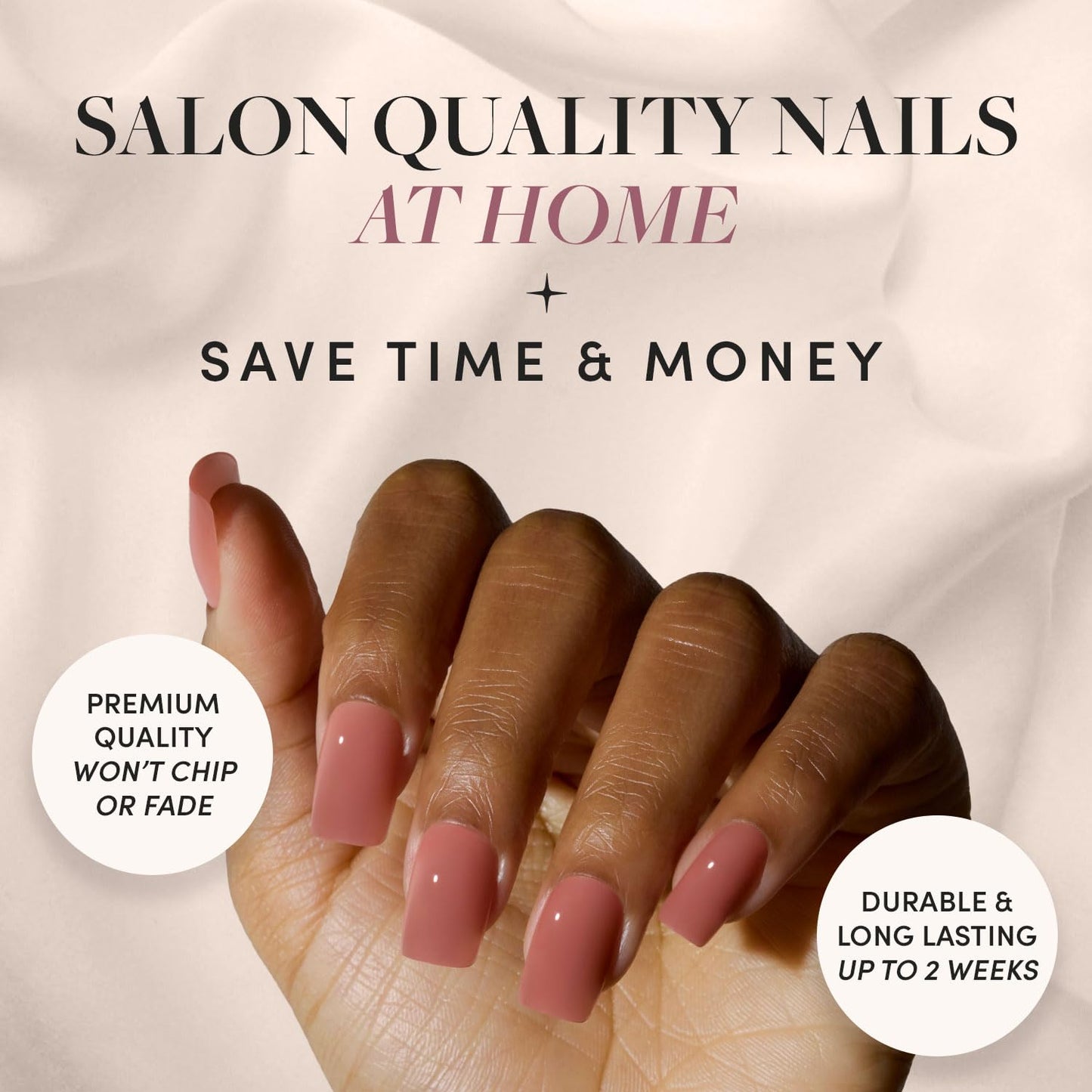 Glamnetic Press On Nails - Dusty Pink | Medium Square Fake Nails, Sheer Mauve Neutral, Salon Quality | 15 Sizes - 30 Nail Kit