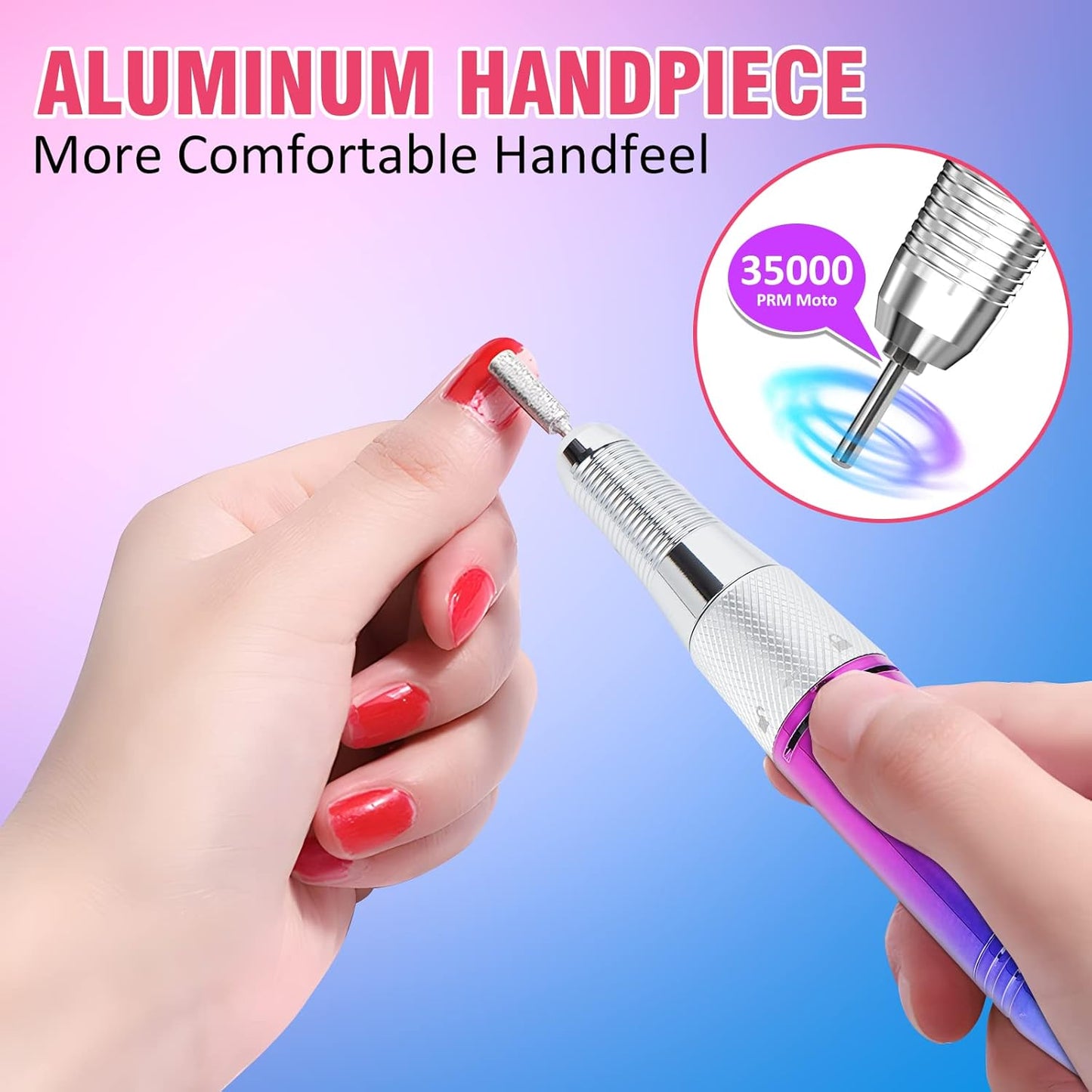 Portable 35000RPM Nail Drill Machine Gradient Color Electric Nail File with TFT Display Rechargeable Efile Professional Nail Drills for Gel Nails for Manicure Pedicure