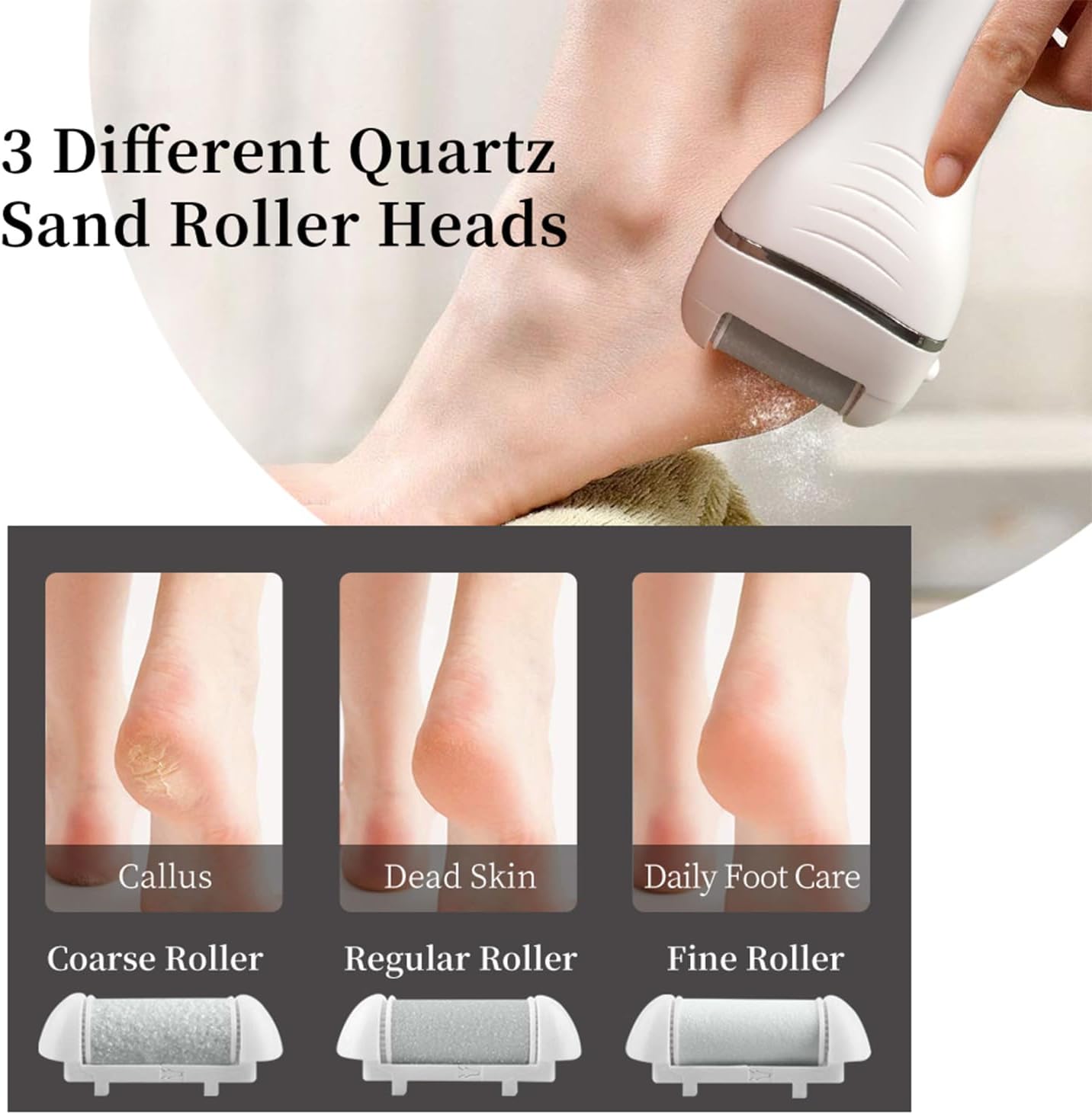 Electric Callus Remover for Feet, Portable Foot Scraper, Rechargeable Calloused Feet Remover Tool, 3 Grinding Heads, Waterproof Electronic Pedicure Foot File