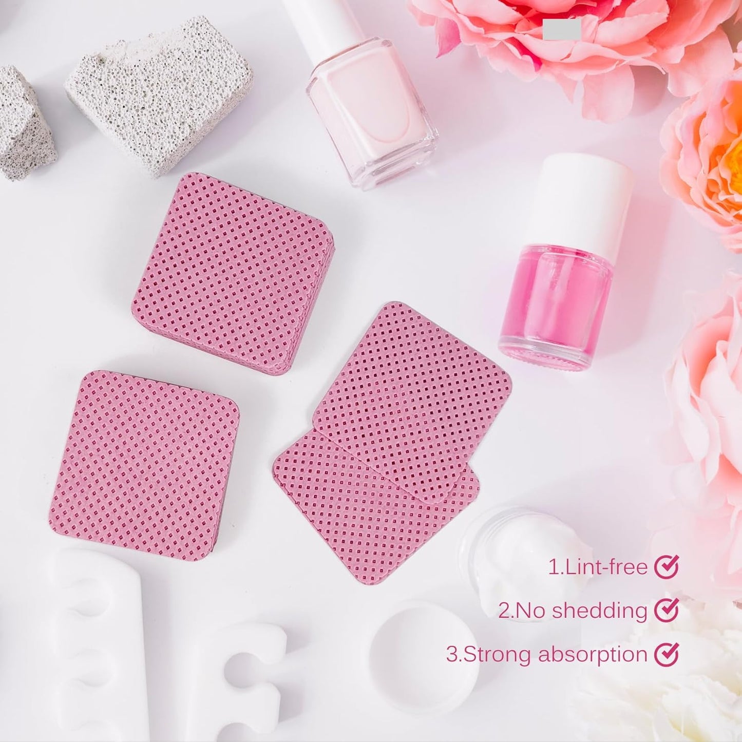 300 Pcs Lint Free Nail Wipes, Non-Woven Nail Polish Remover Pads Nail Polish Wipes for Nail Polish Removal Eyelash Extensions DIY Nail Art Supplies (Pink)