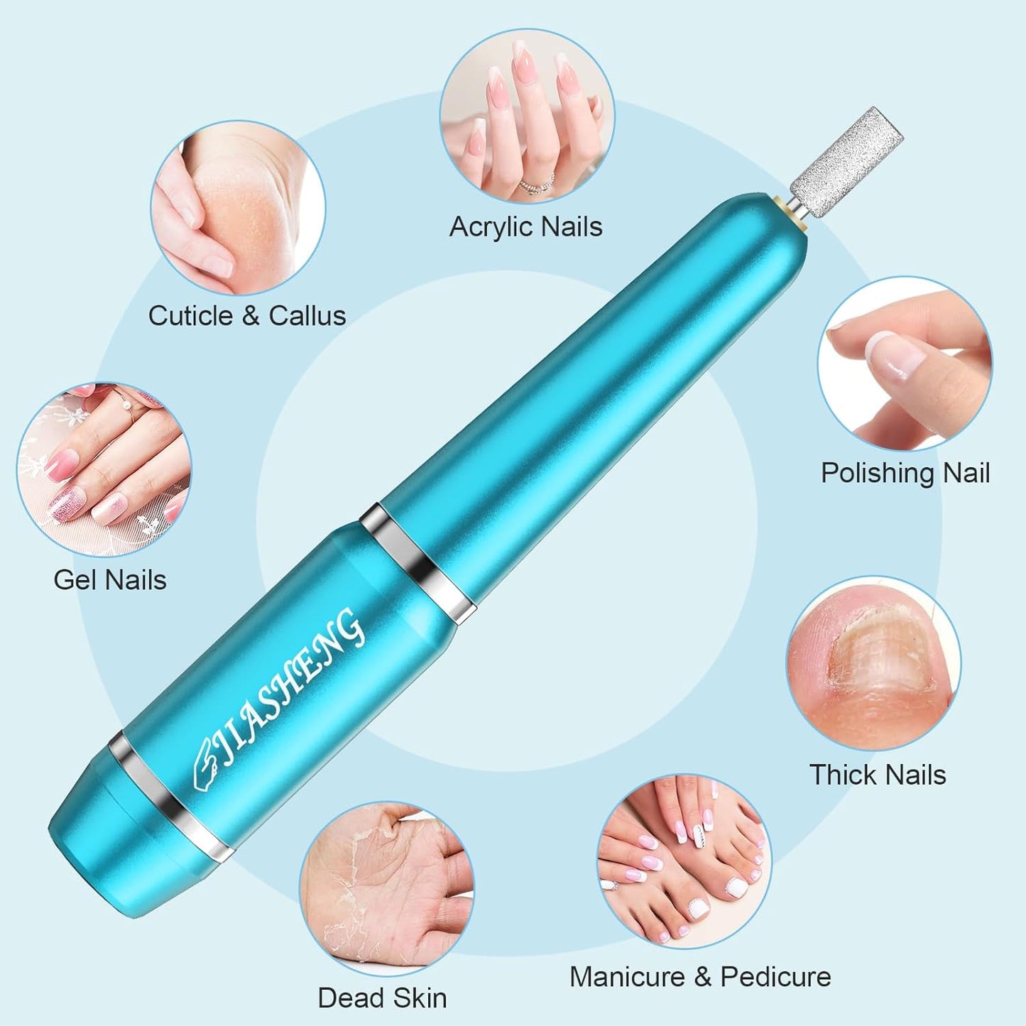 JIASHENG USB Electric Nail Drill, Portable Electric Nail File for Acrylic Gel Nails, Professional Drill Nail Kit Manicure and Pedicure Kit with Drill Bits for Home and Salon Use, Blue