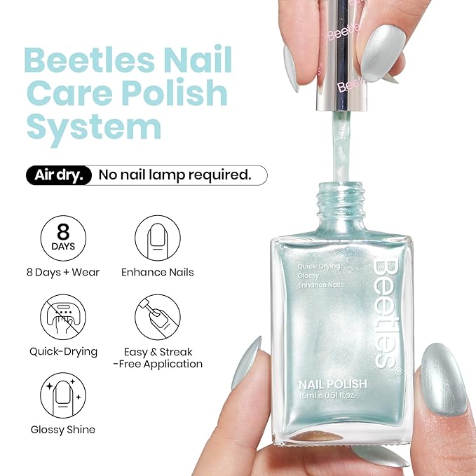 Beetles Pearl Nail Polish Set - 15ml Blue Quick Drying Nail polish Shimmer Glitter Fingernail Polish Bubble Blue Nail Lacquer Shimmer DIY Manicure Gift for Women