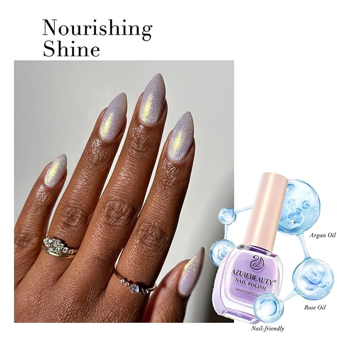 AZUREBEAUTY Nail Polish Set, 4 Colors Pearl Shimmer Blue Pink White Quick Dry Natural Nail