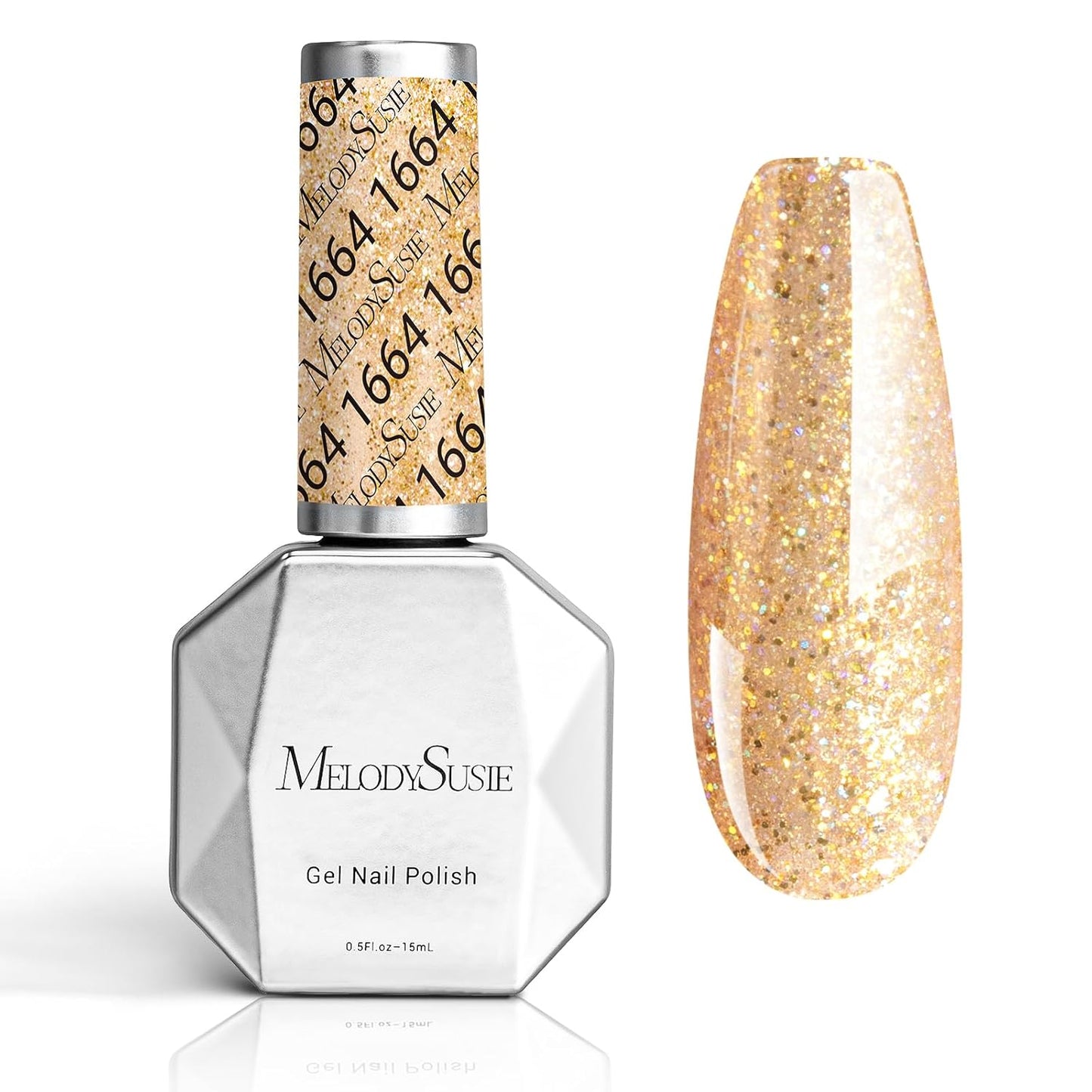 MelodySusie Gold Glitter Gel Nail Polish,0.5 Fl Oz Soak Off UV LED Sparkle Gold Reflective Gel Polish Gift for Women Nail Art Manicure Salon DIY Nail Design Decoration at Home-A1060