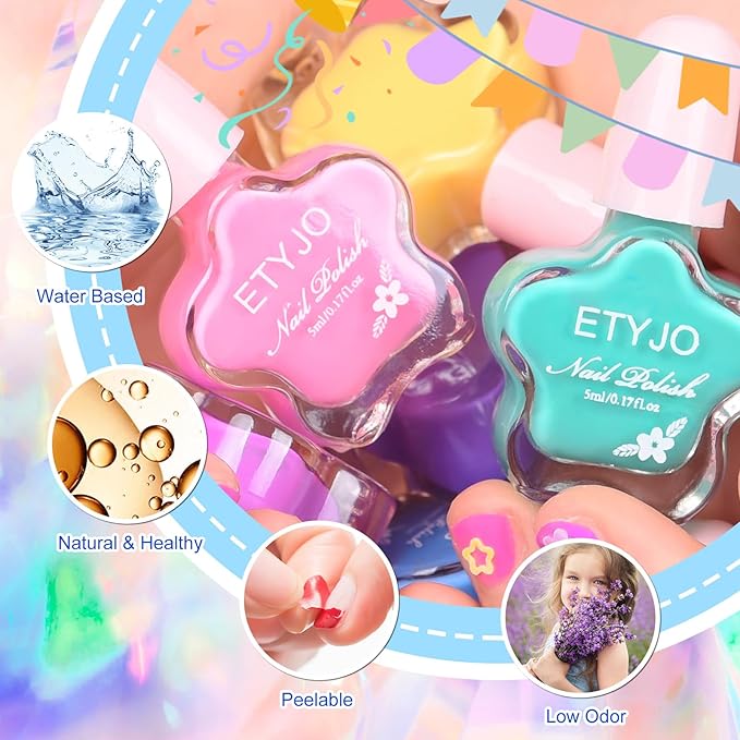 Kids Nail Polish Non-Toxic Nail Polishs Set For Girls Water Based Peel Off Quick Dry Nail Polish 6 Colors Nail Art Kits For Kids Age 3+ Girl Birthday Gift