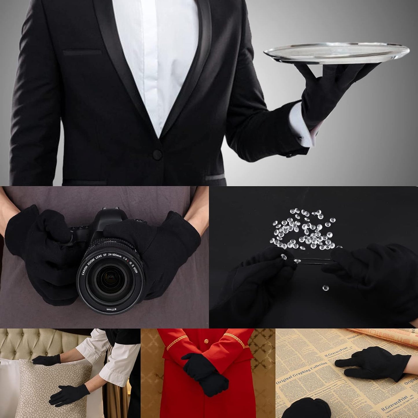 10 Pairs Large Archival Photo Gloves - Black Work Gloves For Handling Art Working Photography Men & Womens Cloth Gloves Liners Bulk for Handling Jewelry, Film, Photo, Coin Metal Inspection