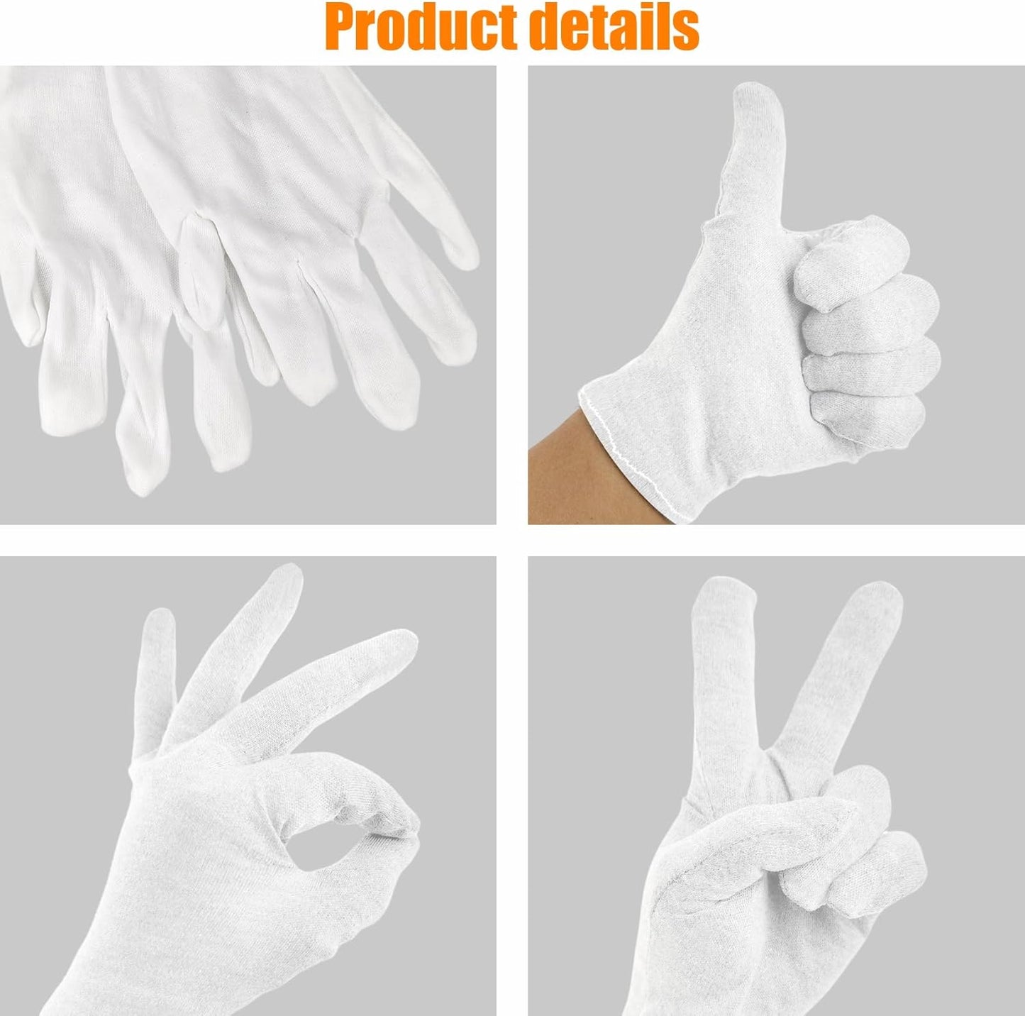 3 Pairs(6Pcs) Cotton Gloves for Eczema and Dry Hands, Moisturizing Gloves, Work Gloves for Men, Women, SPA, Jewelry Inspection (White, 3 Pairs)