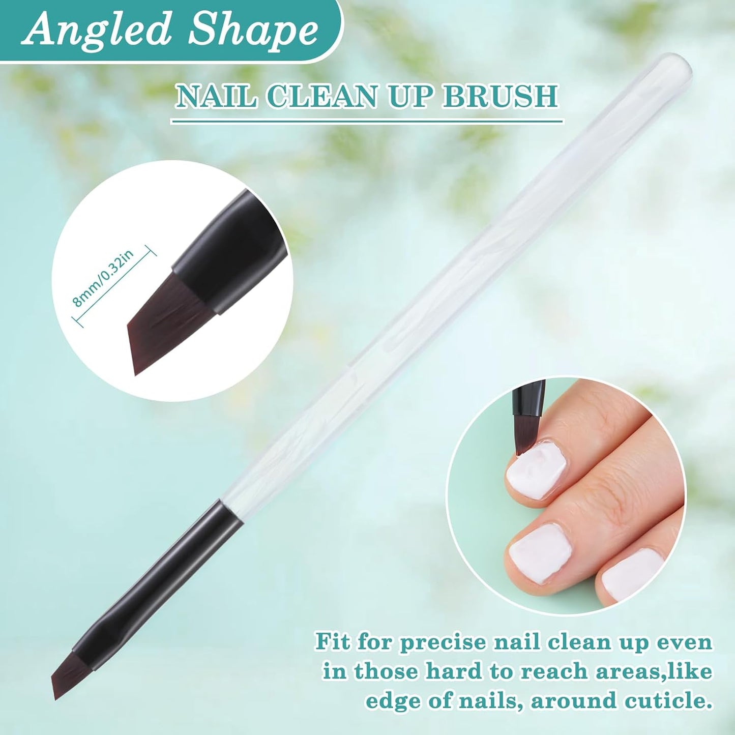 3PCS Nail Clean Up Brushes for OPI Nail Polish Remover, Brushes for Cleaning Polish Mistakes on the Cuticles, Acetone Resistant Nail Brushes for Nail Art and Designs（Jade Clear NEW）