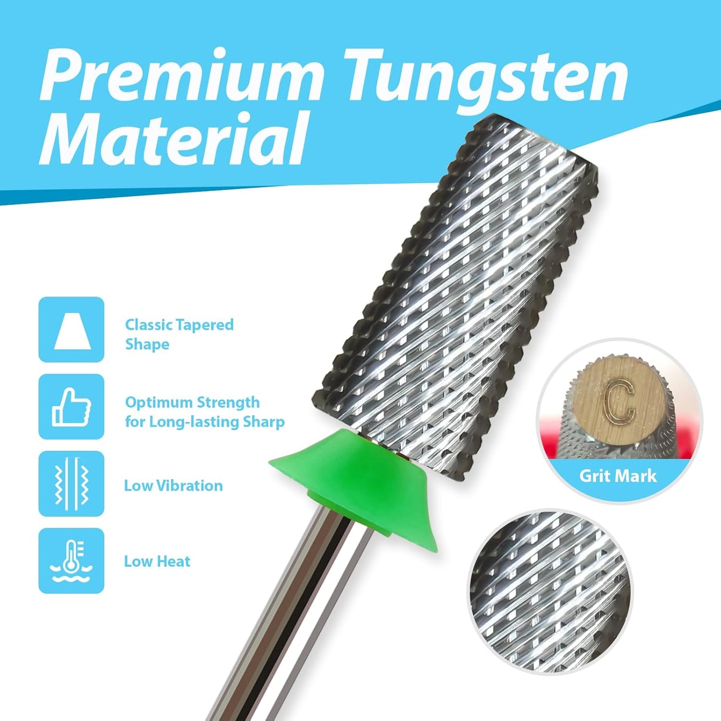 Professional Nail Drill Bits, Tungsten Carbide Cross Cut Tapered Barrel 3/32'' Safety Bits, Left and Right Hand Use, Remove Gel Fast, Manicure Pedicure Cuticle Gel Polishing, Coarse.