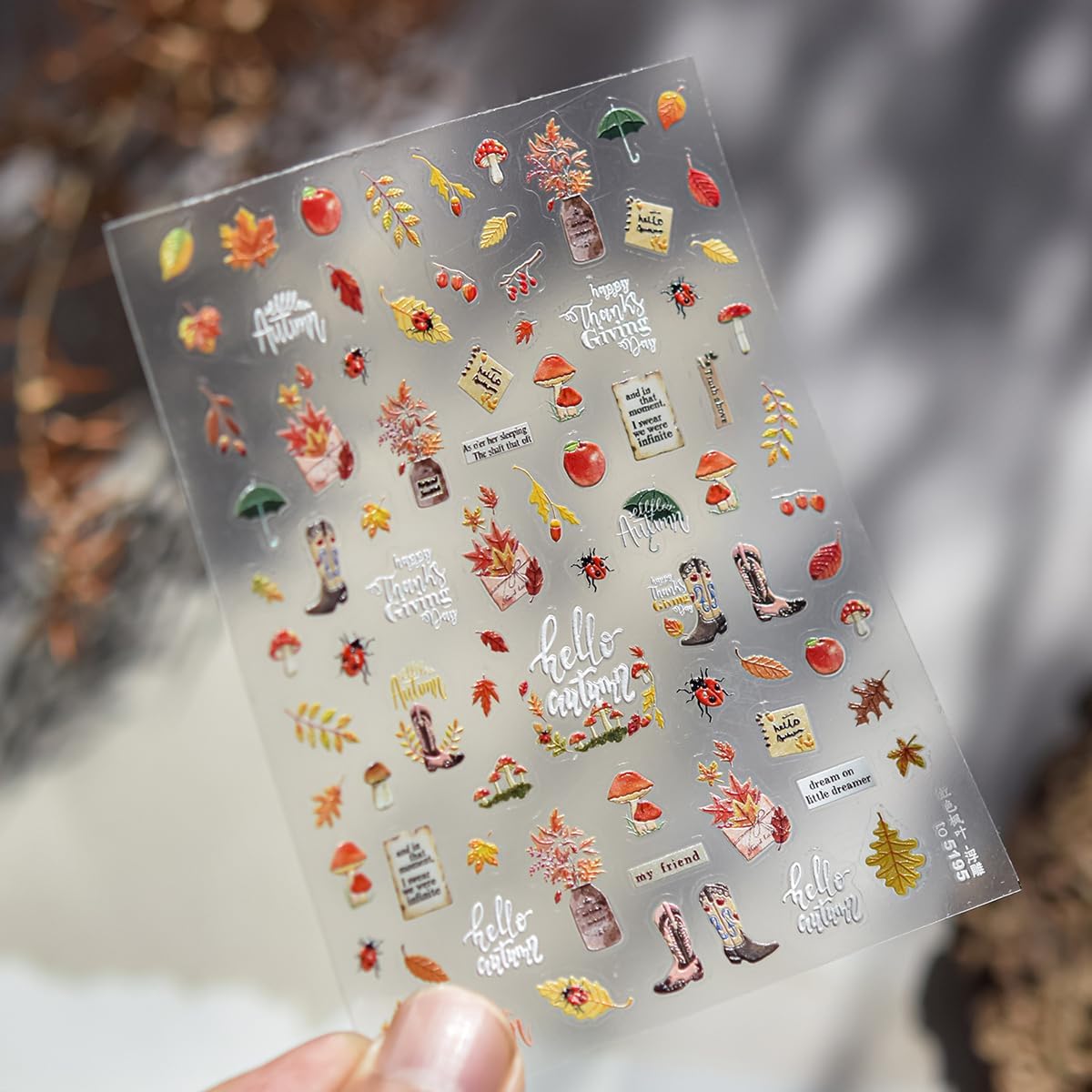 Fall Nail Art Stickers Decals 5D Embossed Red Maple Leaf Nail Decals Self-Adhesive Mushroom Apple Beetle Nails Design Autumn Stickers Thanksgiving Nails Art Supplies for Women DIY Manicure Decorations