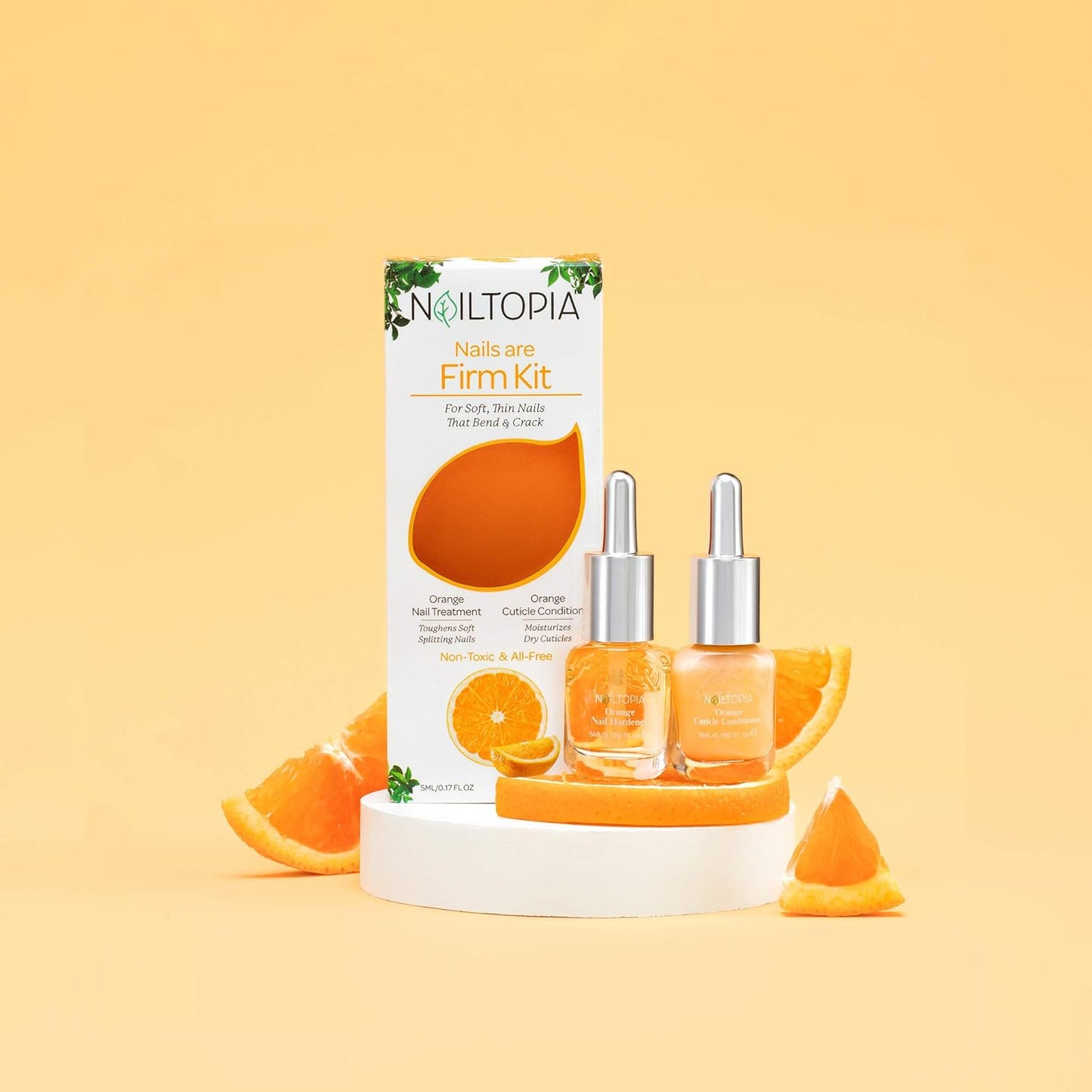 Nailtopia - Nails are Firm Kit, For Soft/Splitting Nails & Dry Cuticles - Plant-Based, Non Toxic, Bio-Sourced - Conditioning and Strengthening Superfood Treatment - Orange Extract (Clear) - 2 Pc
