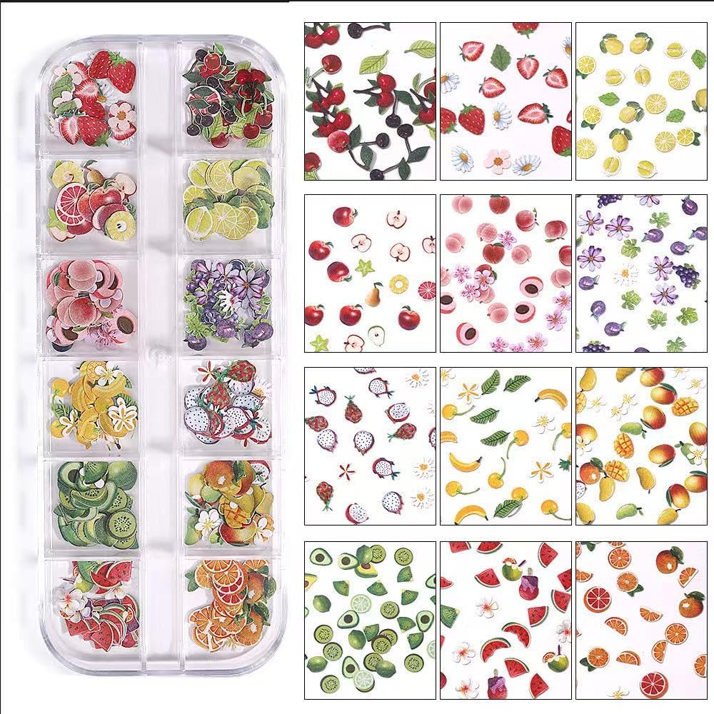 Mixed Colors Nail Flowers, 300pcs 3D Flower Nail Art Sequins Decals Mixed Leaves Design Slice Nail Flowers Ultra Wood Pulp Flakes Sequins 4