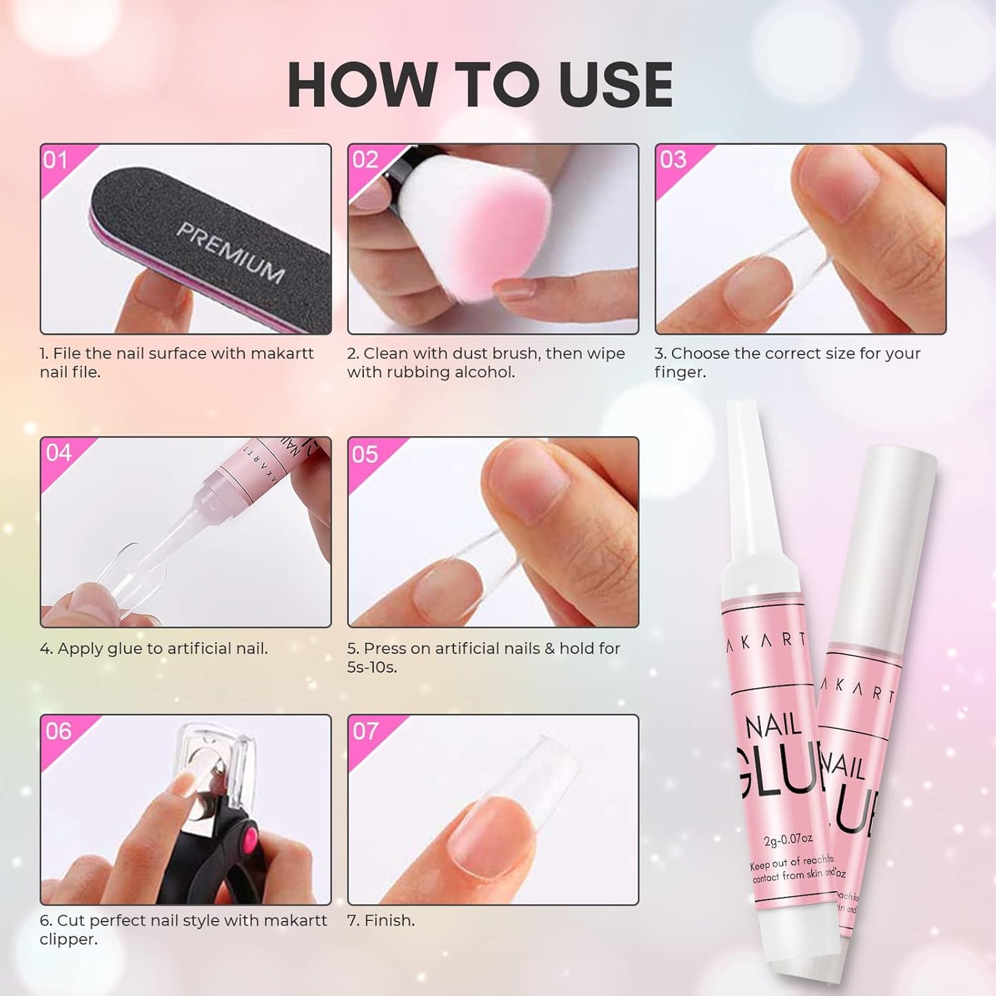 Makartt Super Strong Nail Glue for Acrylic Nails Press On Nails Professional Nail Adhesive Bond Nail Tips Glue for Stick On Nails Long Lasting Nail Glue for Fake Nails Broken Nails Repair 0.07oz 40Pcs