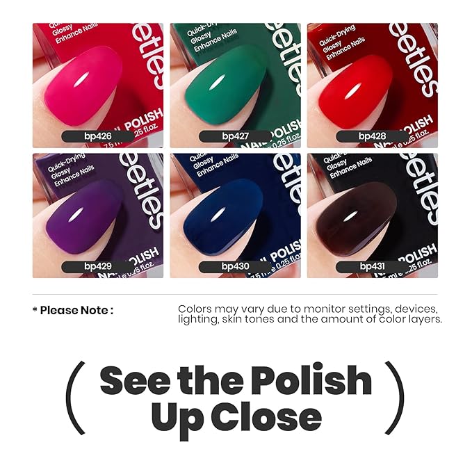 Beetles Christmas Nail Polish Set, 6 Colors Quick Dry Jelly Nail Polish Kit, Winter & Fall Sheer Jelly Syrup Nails Enchanted Night Gifts for Women Salon DIY Manicure Kit