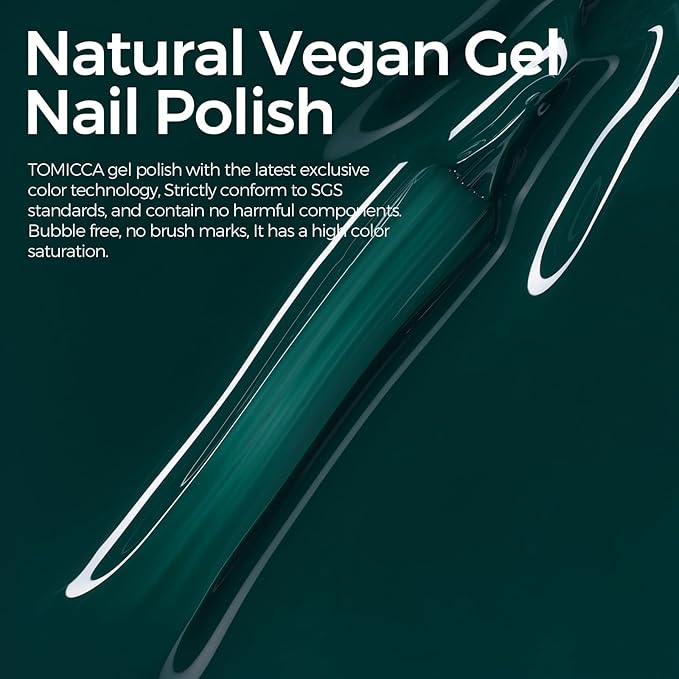 TOMICCA Green Gel Nail Polish, Forest Green Color Gel Polish, Soak Off UV LED Cure Nail Polish, Nail Art Manicure Salon DIY at Home Present for Women