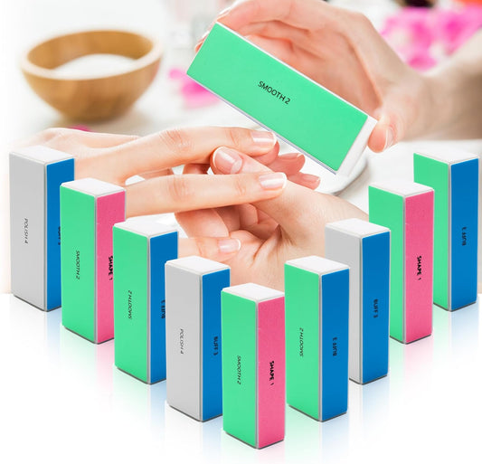 10 PCS Nail Buffing Block, 4 Way Nail Buffer Block Nail File Block -Shape & Smooth & Buff & Polish Professional Nail Files and Buffers 120/240/600/3000 Grit for Natural/Acrylic Nails Buffing Shinning