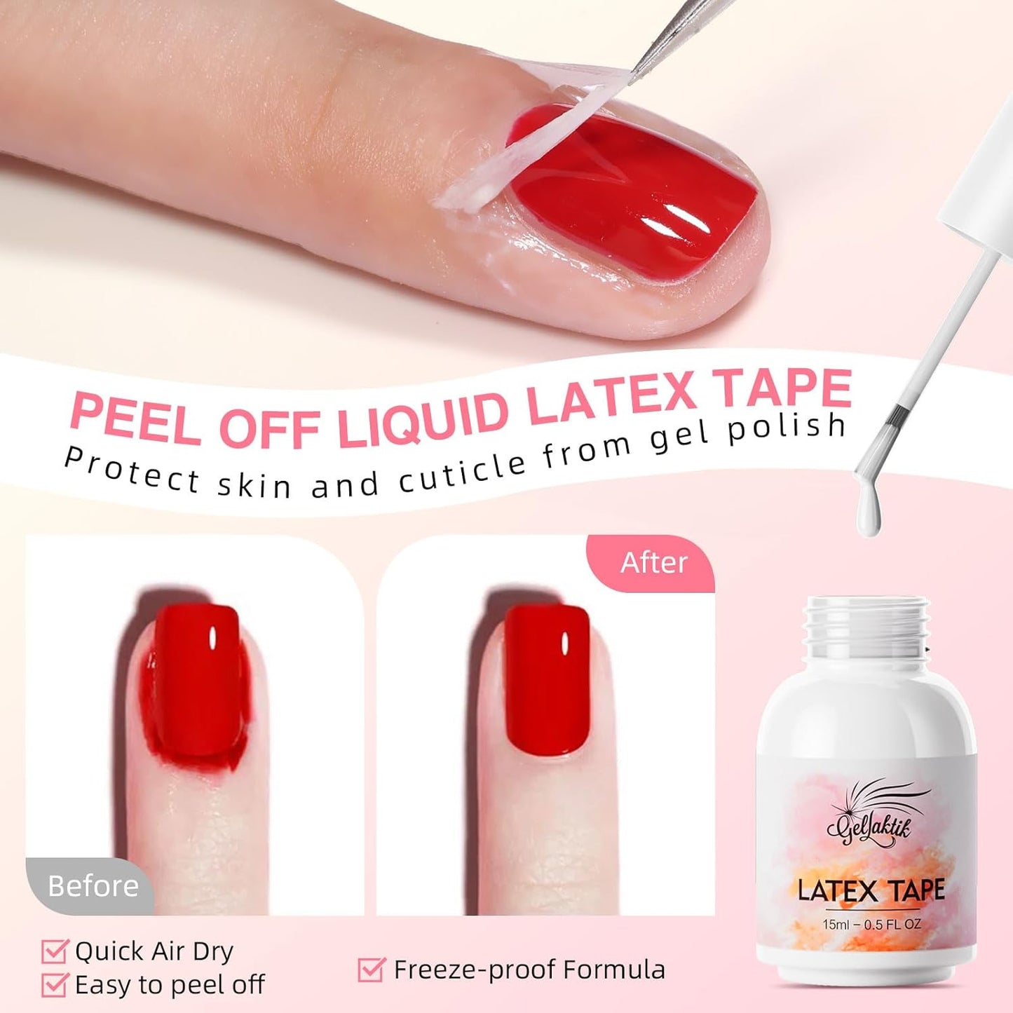 Gel Polish Remover Kit, 15ml×3 Set with Gel Polish Remover for Nails & Cuticle Oil & Liquid Latex Tape, No Soaking or Wrapping, Removes Gel Nails in 3-5 Minutes, Nail Care Set