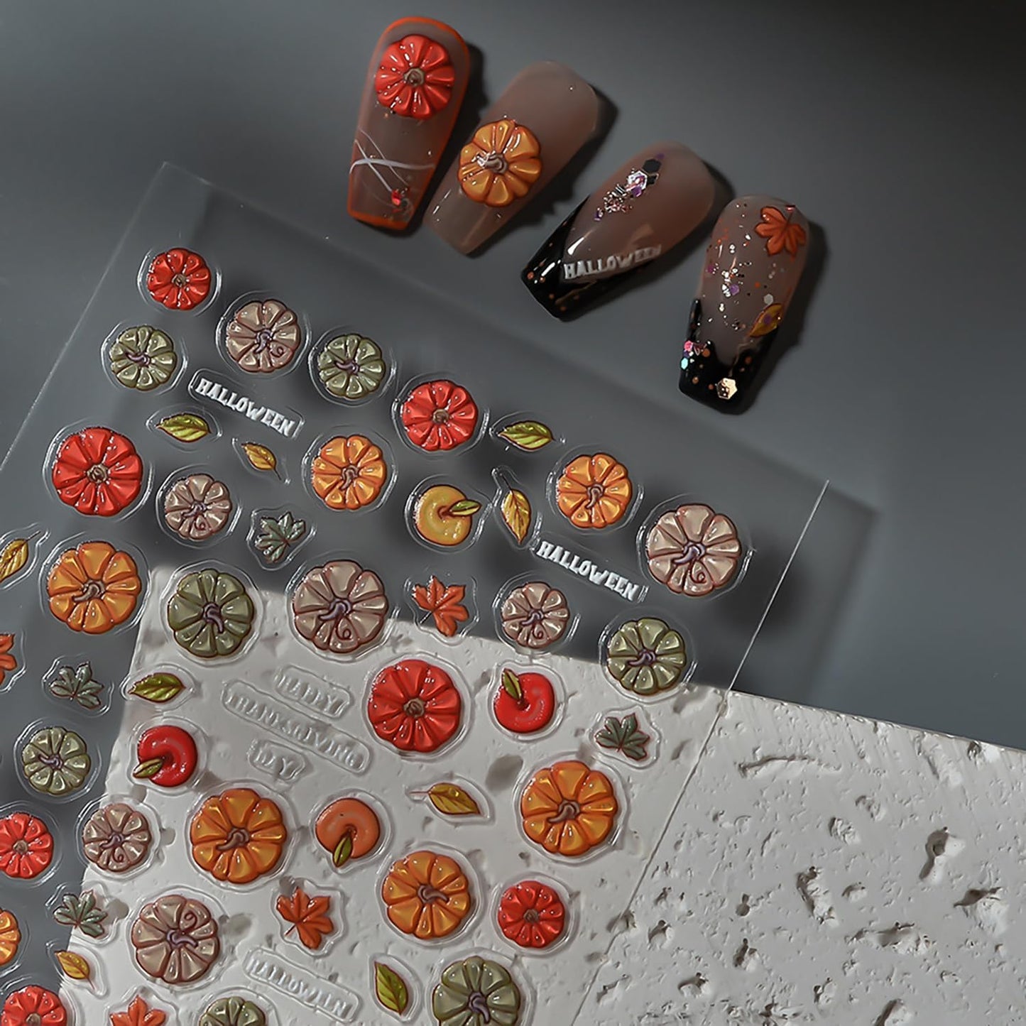 1 Sheets Fall Nail Stickers for Nail Art 5D Self-Adhesive Pumpkin Nail Art Stickers Embossed Maple Leaf Nail Decals Thanksgiving Cute Pumpkin Autumn Leaves Nail Design Sticker for Women DIY Manicure