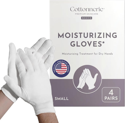 4 Pairs Cottonnerie Basics Cotton Gloves for Dry Hands Sleeping, Moisturizing Gloves Overnight, Hand Moisturizer Gloves, Moisture Gloves for Dry Hands Overnight, Sleeping Gloves, Small