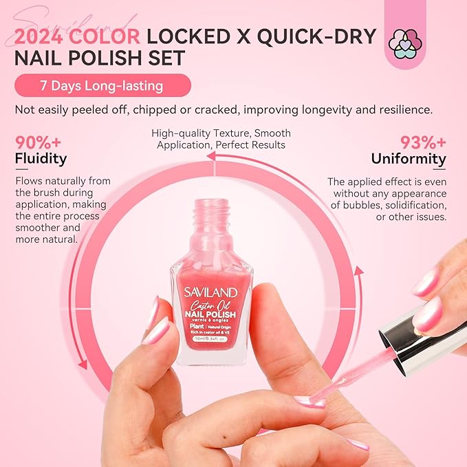 SAVILAND 6pcs Ombre Nail Polish Sets: Charm Pink Blue Gold Purple Pearl Summer Fingernail Polish Colors Air Quick Dry Nail Polish Plant-base Castor Oil Natural Nail Lacquer Women Home Manicure DIY