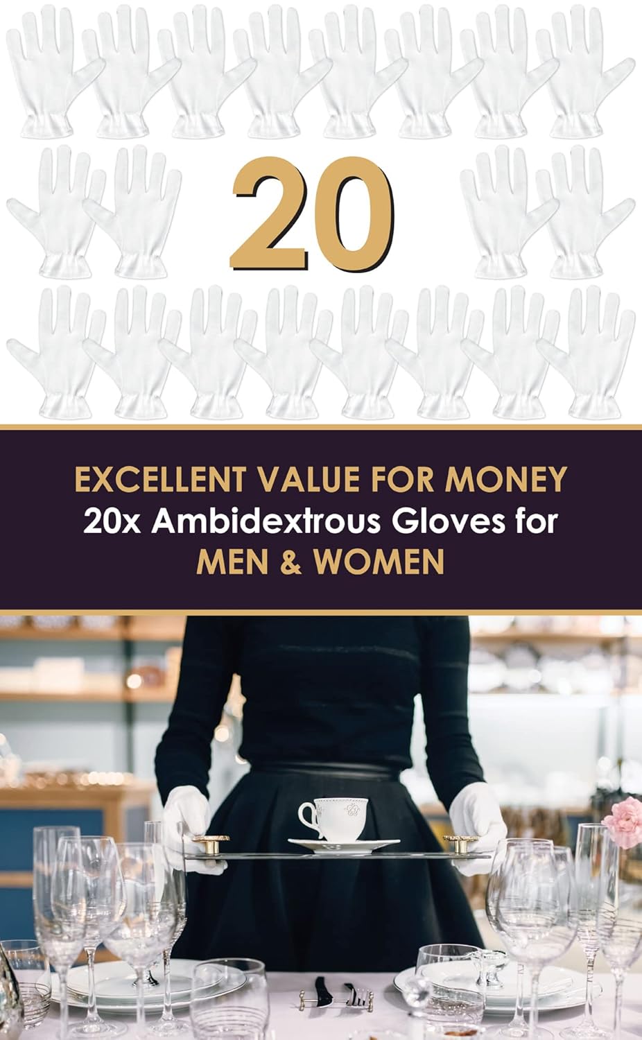 Care Wear White Cotton Gloves for Dry Hands - Overnight Eczema Moisturizing Lotion Treatment - 20 XL Jersey Glove Liners