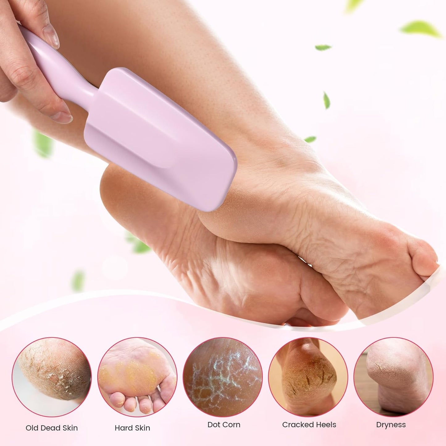 BEZOX Long Handle Glass Foot File Callus Remover, Foot Scrubber for Dead Skin, Cracked Heel Foot Scraper - Purple