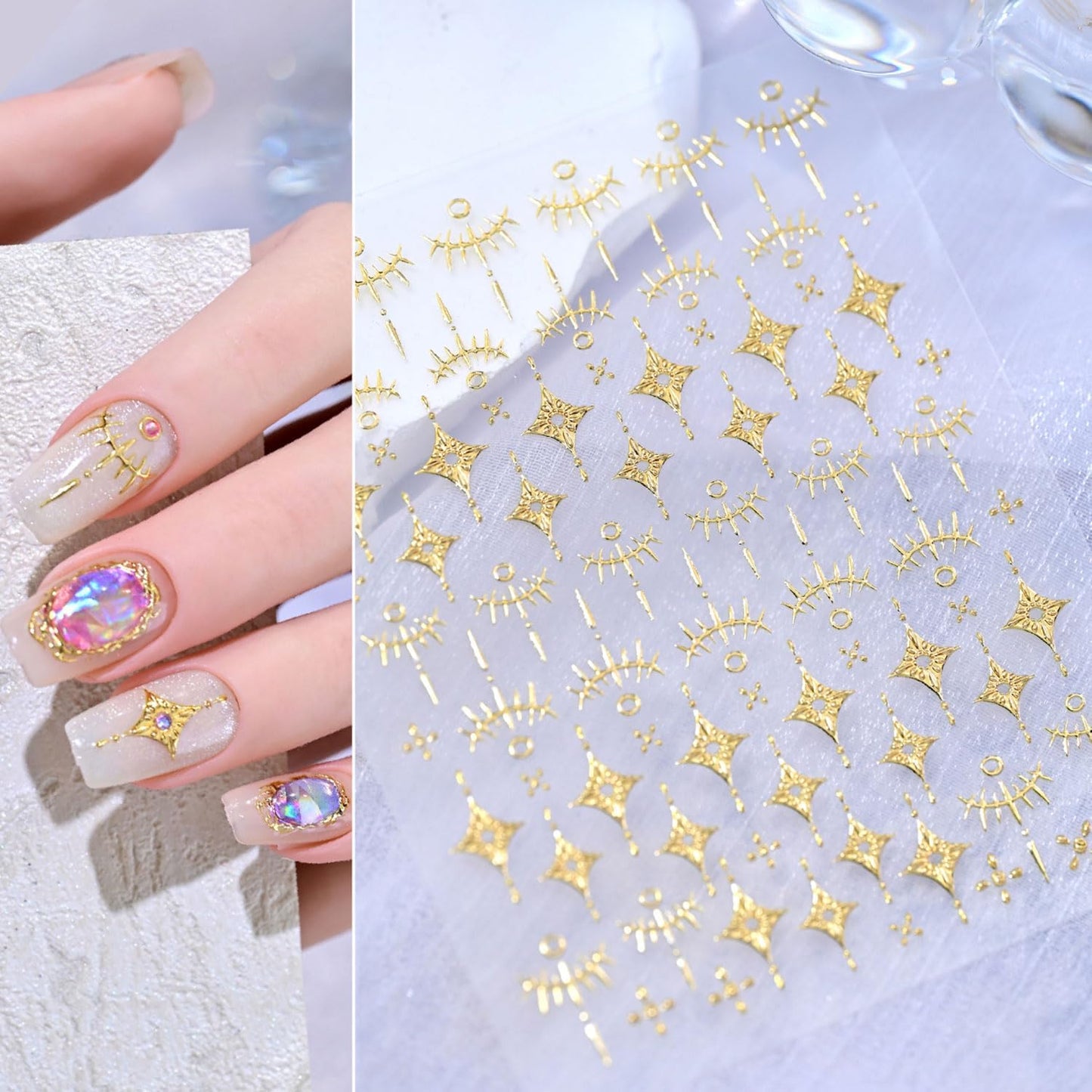 Gold Nail Stickers Star Nail Art Stickers 5D Embossed Nail Decals Gold Star Snake Design Nail Supplies for Women DIY Nail Art