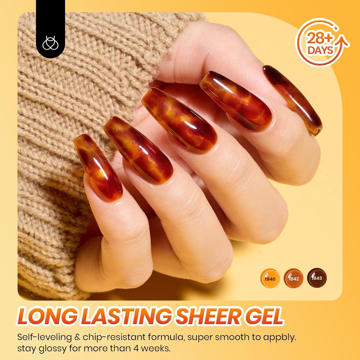 Beetles Fall Gel Nail Polish Set – Amber Chic Jelly Gel Polish with Blooming Gel for Marble Effects, 6 Colors Yellow Red Brown Gray Translucent Soak Off UV LED Autumn Nail Art