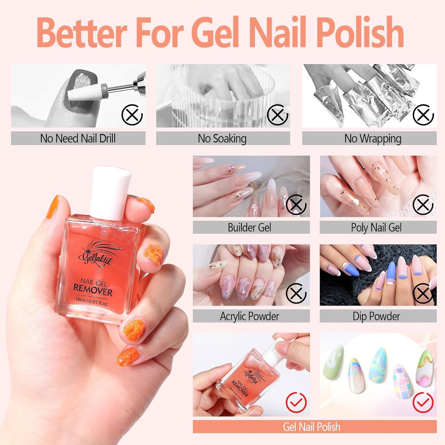 Gel Polish Remover Kit, 18ml×3 Set with Cuticle Oil & Liquid Latex Tape, No Soaking, Wrapping Required, Removes Gel Nails in 3-5 Mins, Includes Nail Pusher & File for Complete Nail Care