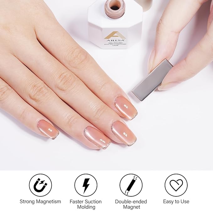AILLSA Glass Cat Eye Gel Nail Polish, 15ml Nude Glitter Jelly Sheer Gel Polish, Translucent Magnetic Shimmer Sparkle Nail Art U V Salon 0.5 OZ GF39
