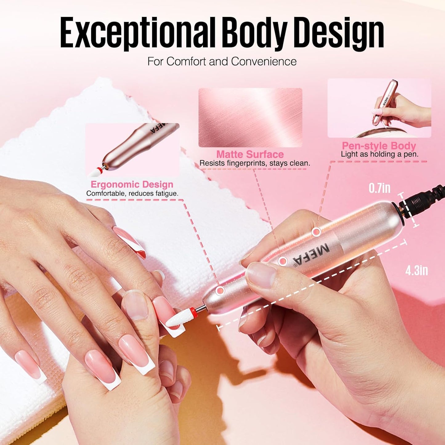 MEFA Nail Drill, Portable Electric Nail Drill with 6PCS Nail Drill Bits and Cuticle Oil Pen, Professional Nail File for Acrylic Gel Dip Powder, Manicure Pedicure Nail Set Efile Nail Drill for Salon