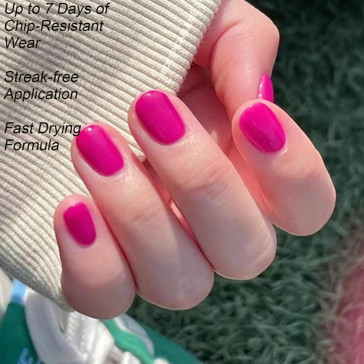 COSMOO Quick Dry Nail Polish, Vegan Chip-Resistant Long-Lasting Nail Lacquer for Nail Art Varnish, 0.34 fl oz (Hot Pink 1)