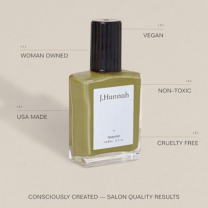 J. Hannah Nail Polish – Vegan, Non-Toxic, Cruelty-Free, Gluten-Free, Long Lasting, USA Made, Earthy Chartreuse Green (Eames)