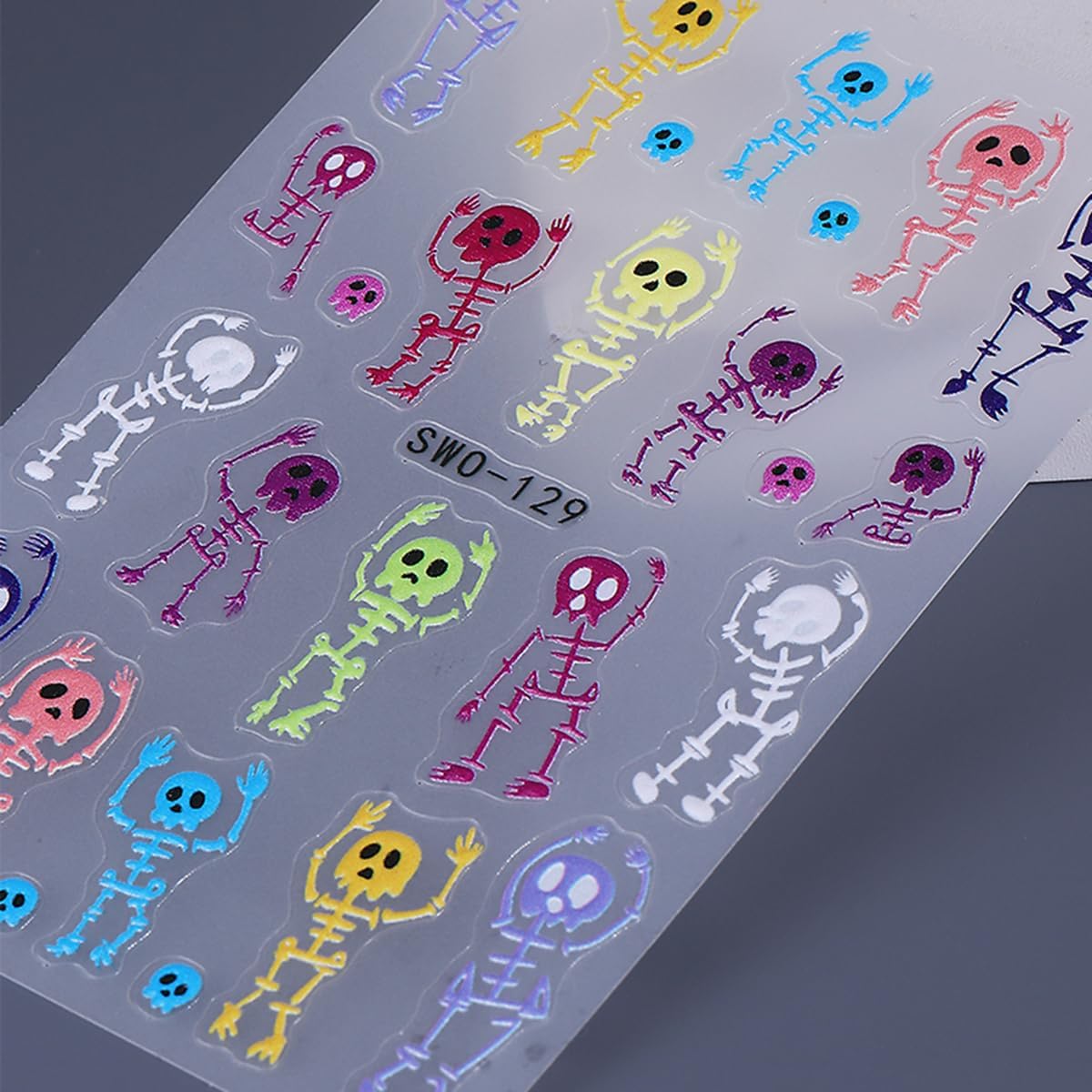 Halloween Nail Art Stickers Decals 5D Embossed Skeleton Nail Stickers 3PCS Rainbow Color Skull Skeleton Halloween Nails Design Adhesive Sticker Manicure Sliders for Women Holiday Nail Art Decorations