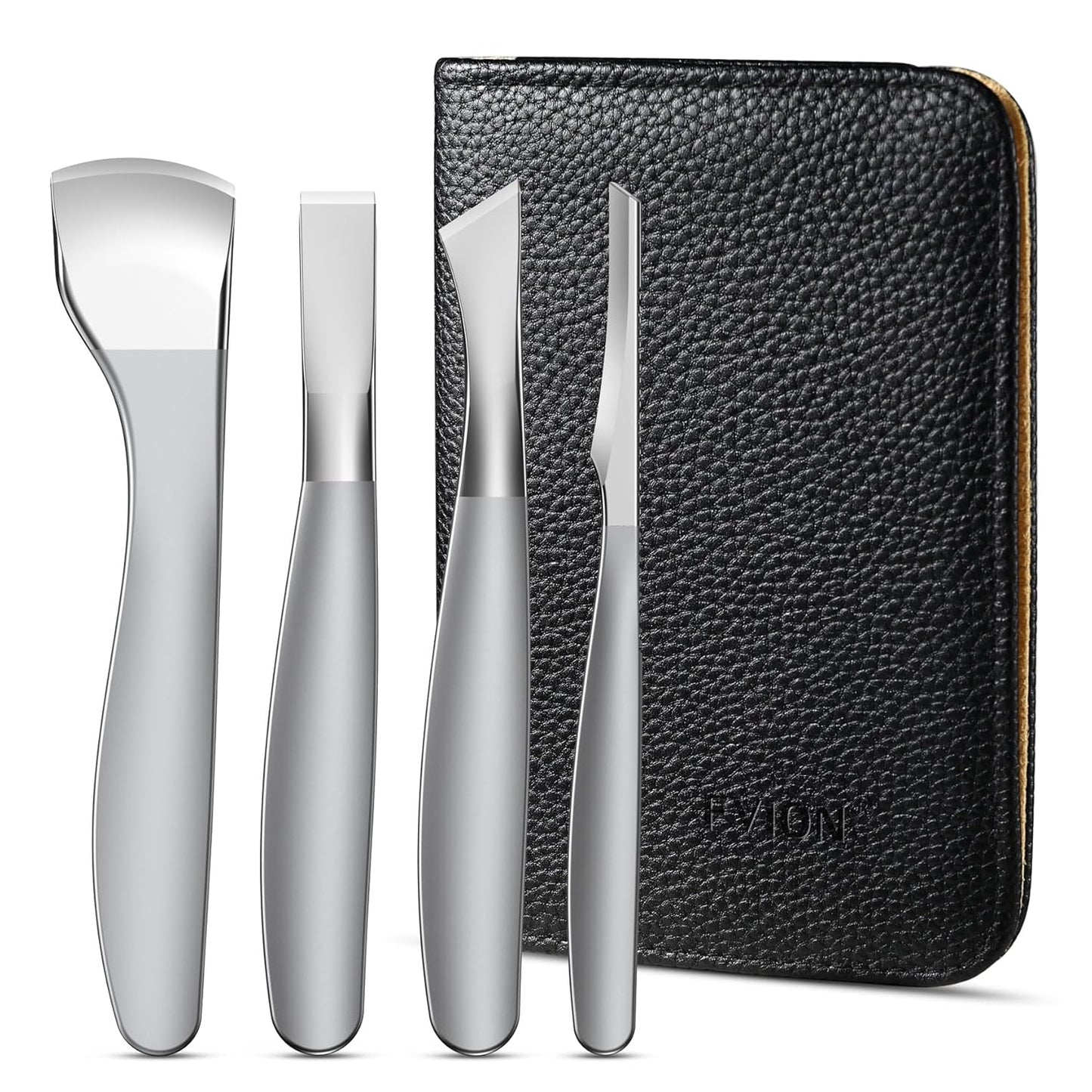 FVION Pedicure Knife Set for Feet – 4 PCS Ingrown Toenail Blade Tool Calloused Feet Remover Tool, Stainless Steel Pedicure Tools for Foot Callus Blade Remover for Feet (Short Handle)